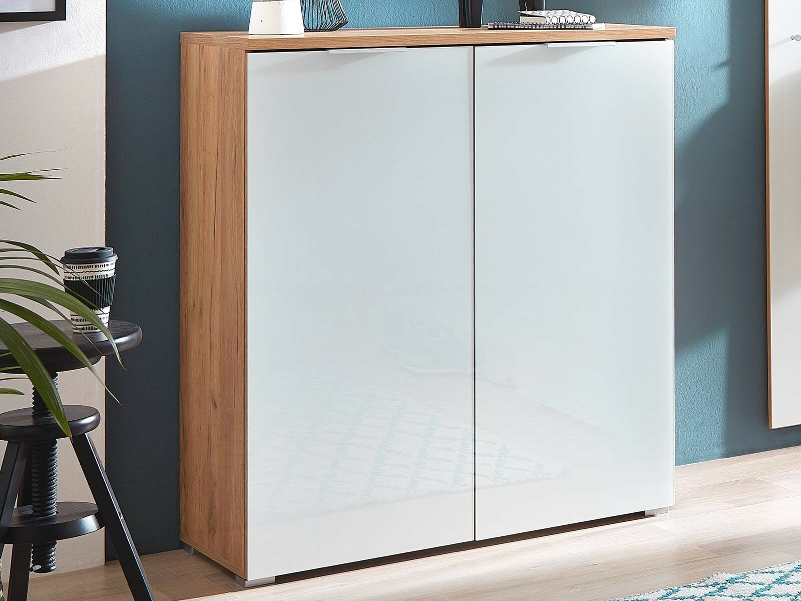 Armoire à chaussures TOLDO 2 portes chêne navarra/blanc brillant