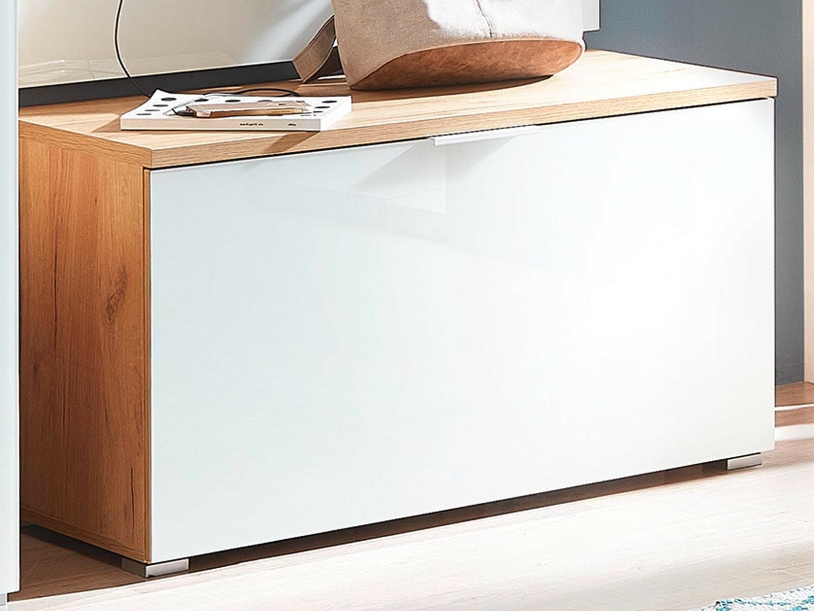 Banc à chaussures TOLDO 1 porte battante chêne navarra/blanc brillant