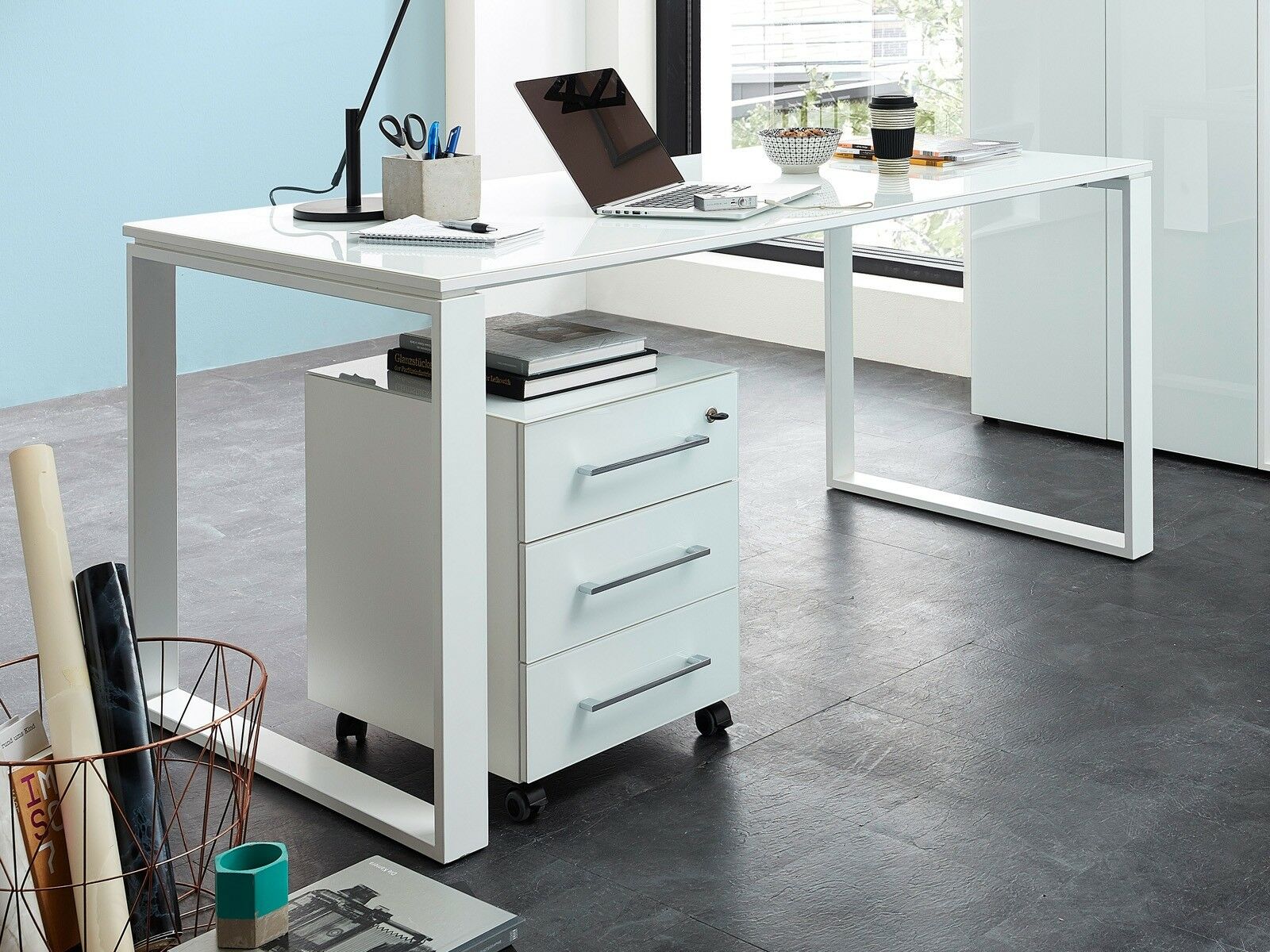 Bureau MATERIA 160 cm blanc/blanc laqué
