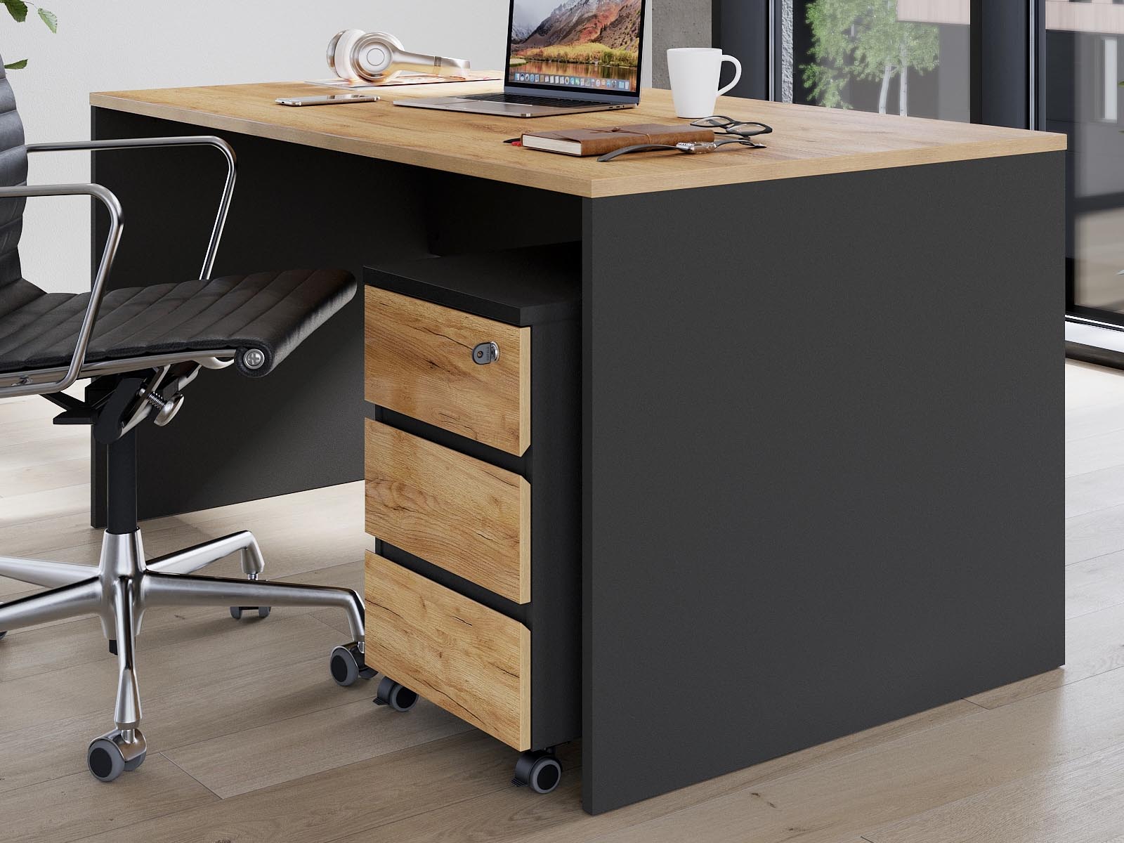 Bureau LISSAO 160 cm chêne navarra/graphite