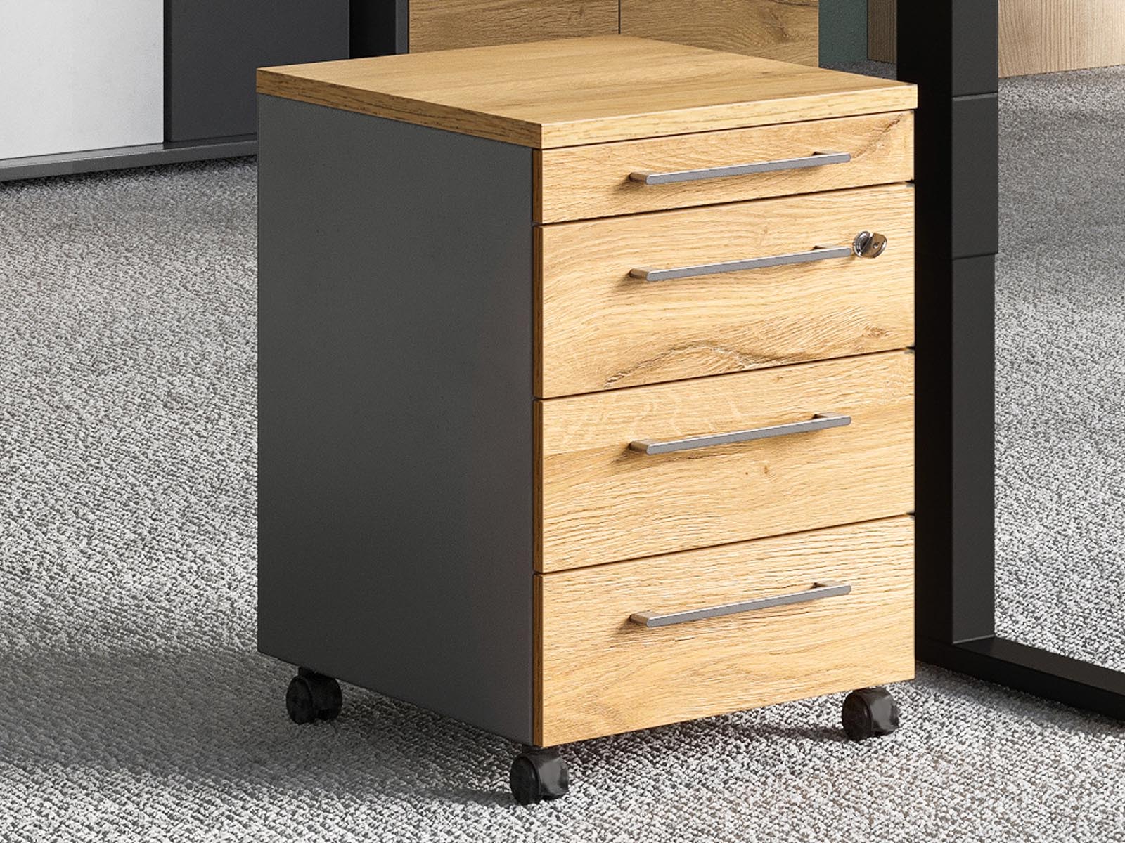 Caisson de bureau AGENDARME 4 tiroirs chêne grandson/graphite