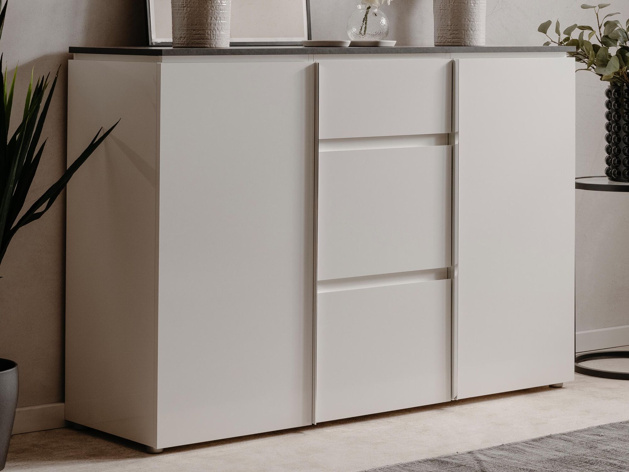 Buffet/bahut BRETON 2 portes 3 tiroirs blanc brillant/matera