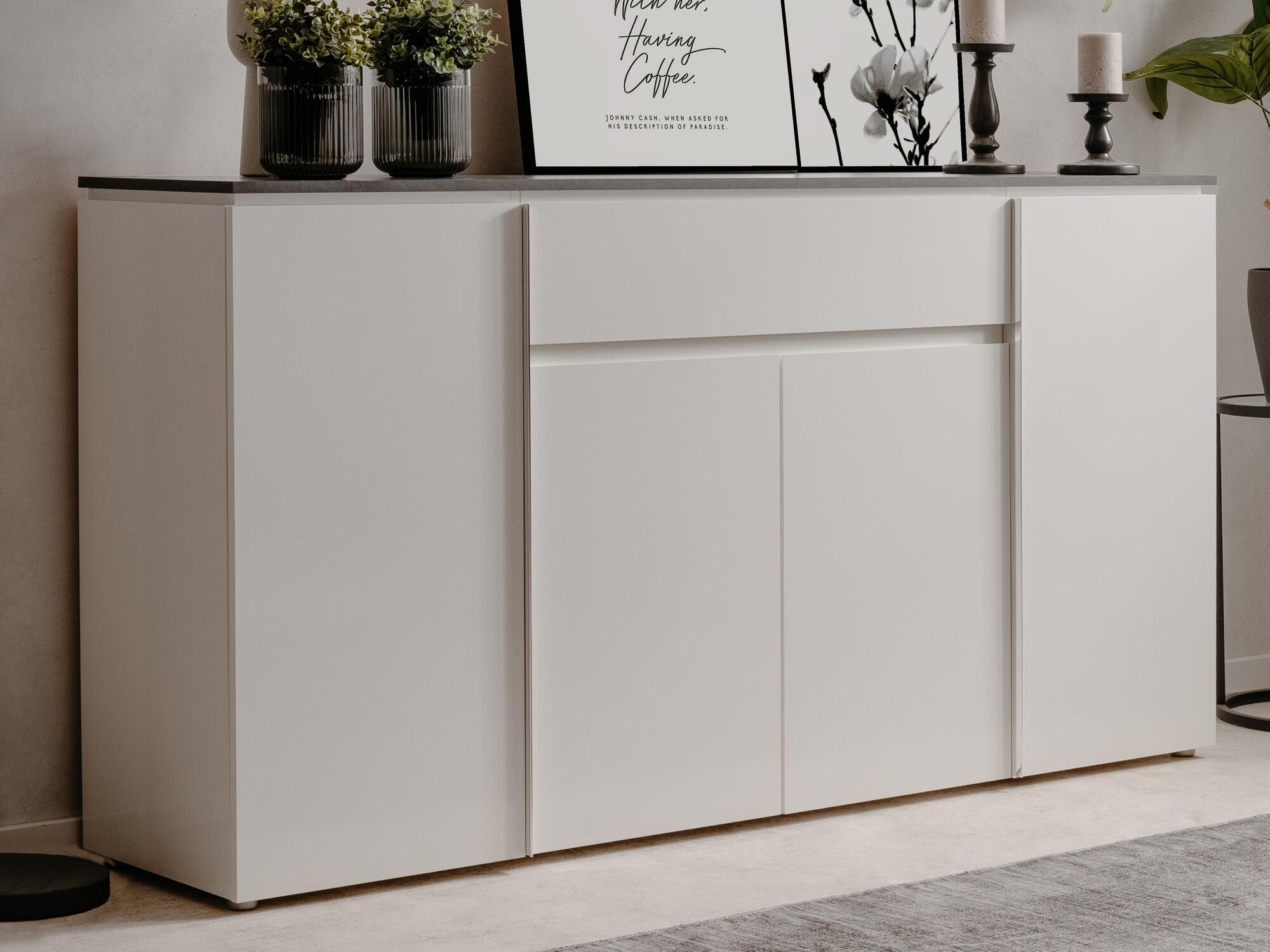 Buffet/bahut BRETON 4 portes 1 tiroir blanc brillant/matera