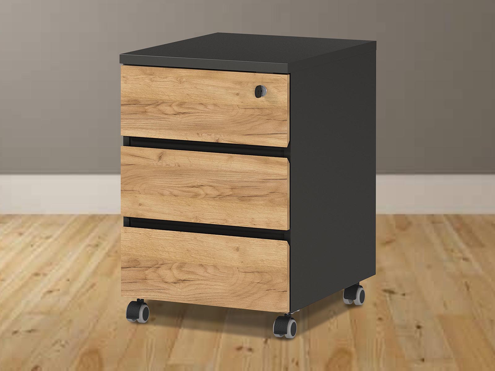 Caisson de bureau LISSAO 3 tirois chêne navarra/graphite