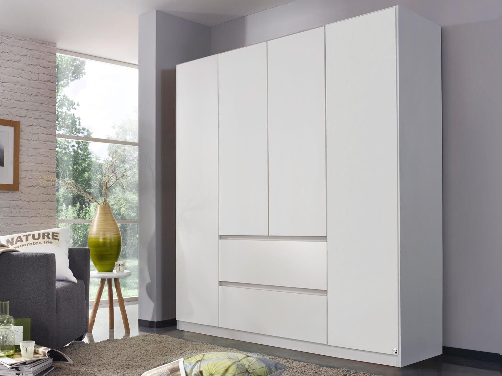 Armoire MALIS 4 portes 2 tiroirs blanc alpin