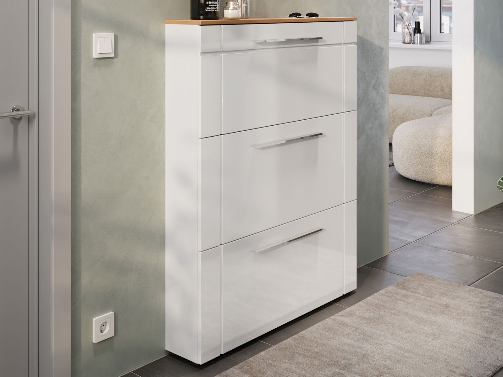 Meuble à chaussures ASTONIA 3 portes battantes blanc/chêne navarra