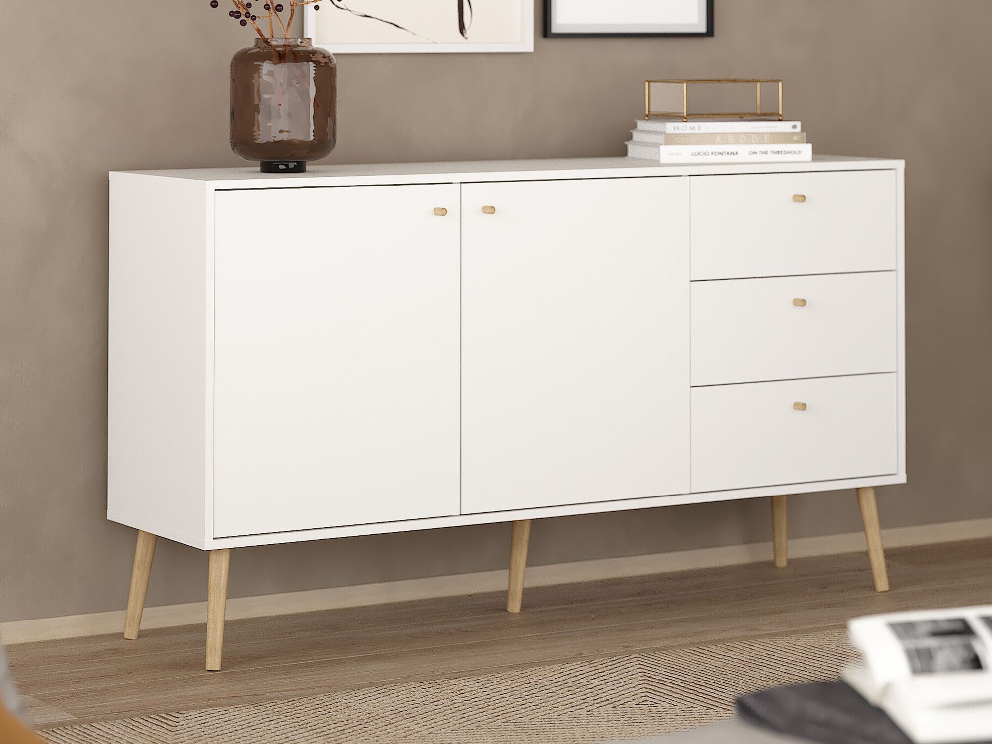 Buffet/bahut BOAVISTA 2 portes 3 tiroirs blanc