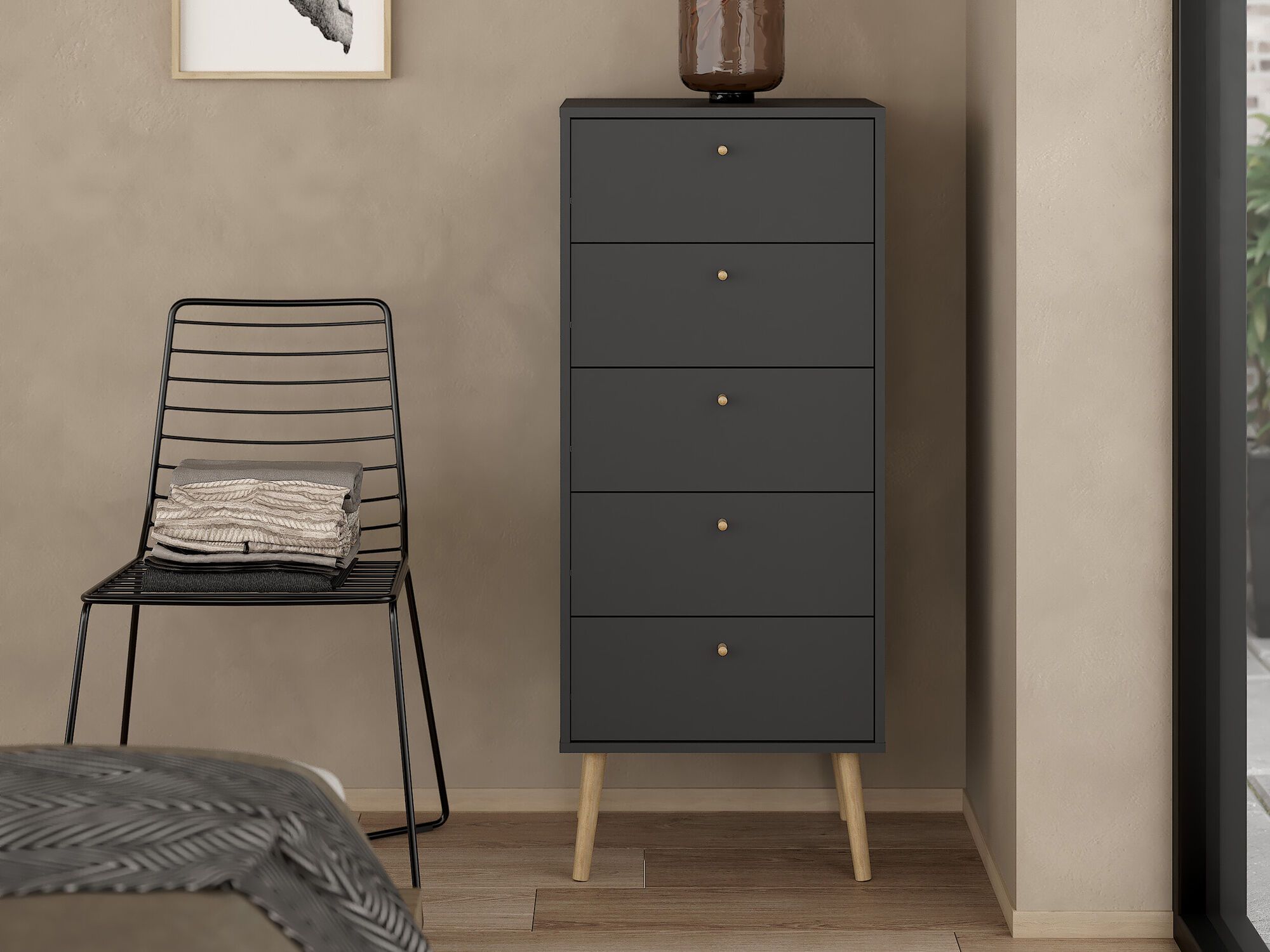 Commode BOAVISTA 5 tiroirs gris