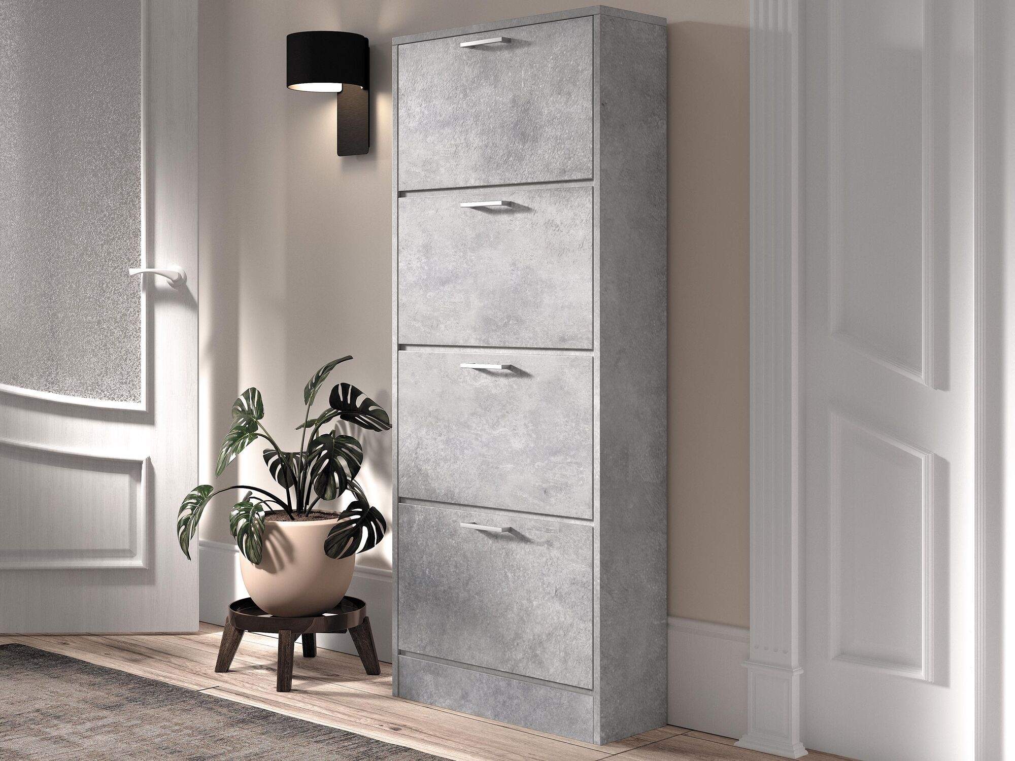 Meuble à chaussures ROZALA 4 portes béton