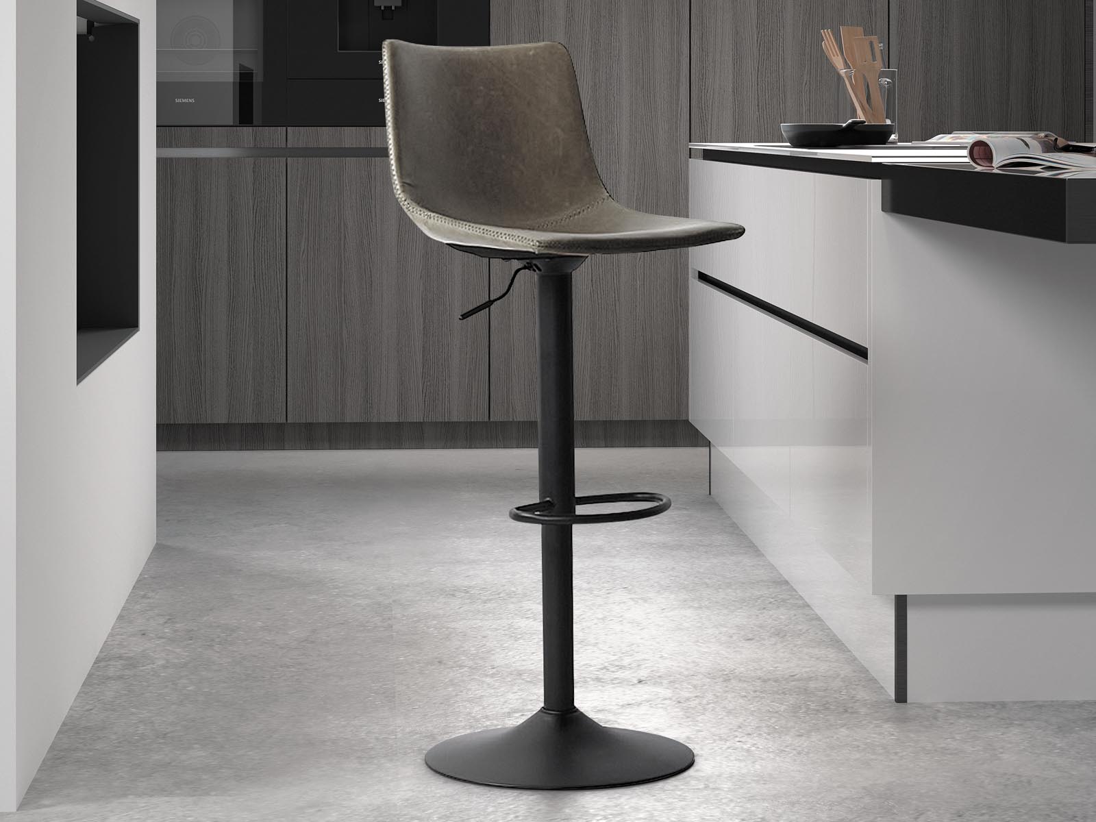 Tabouret de bar TREVOR 61>83 cm gris 