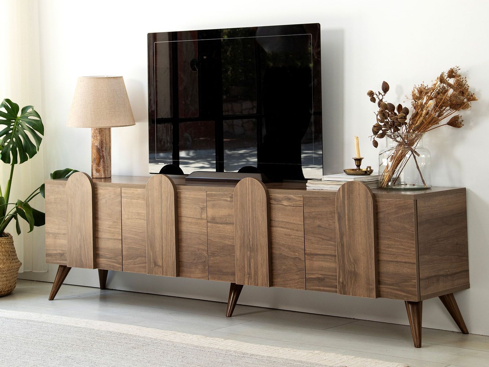 Meuble tv-hifi LINARO 4 portes noyer avec pieds