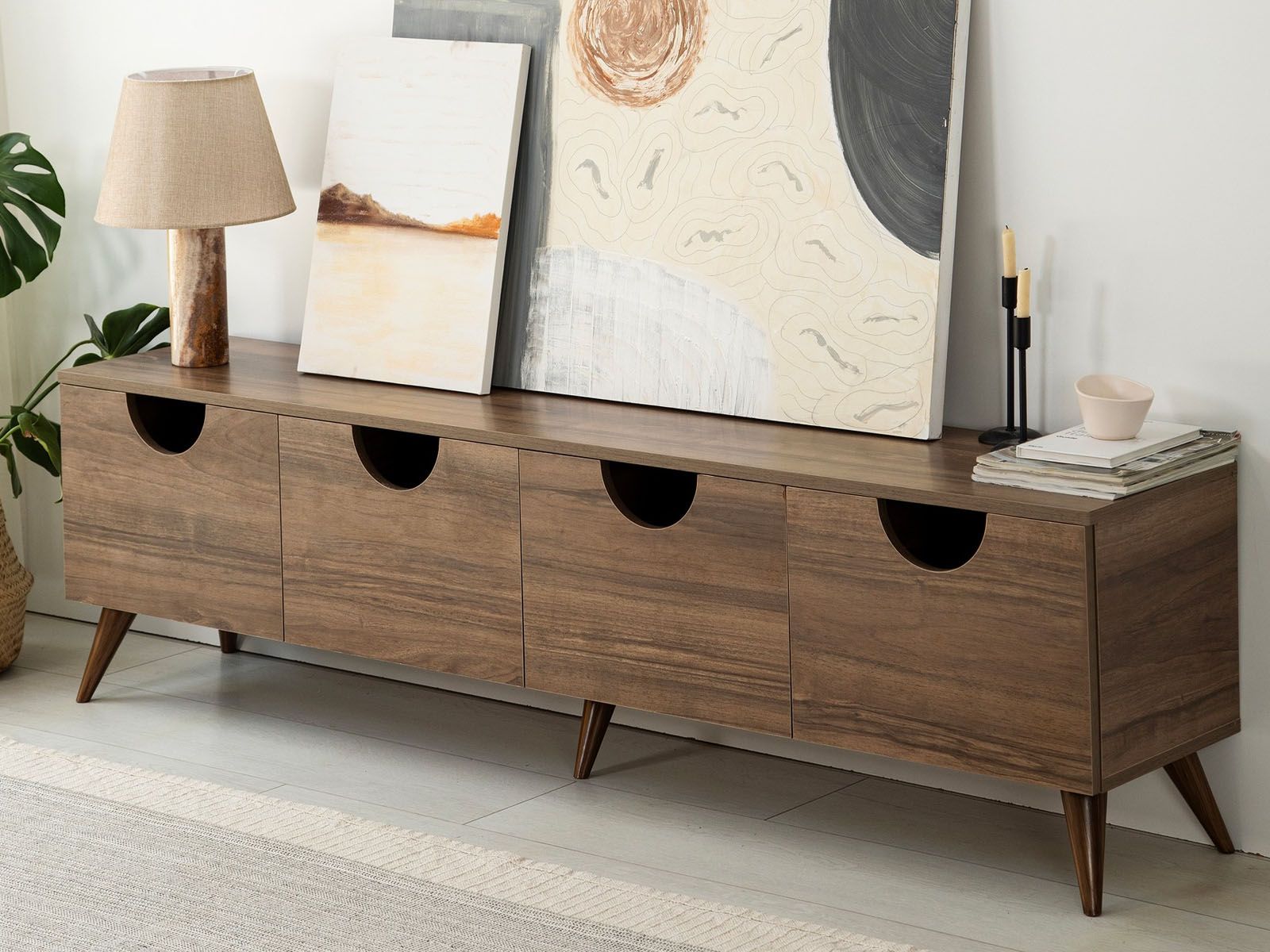 Meuble tv-hifi FOUNY 4 portes noyer avec pieds