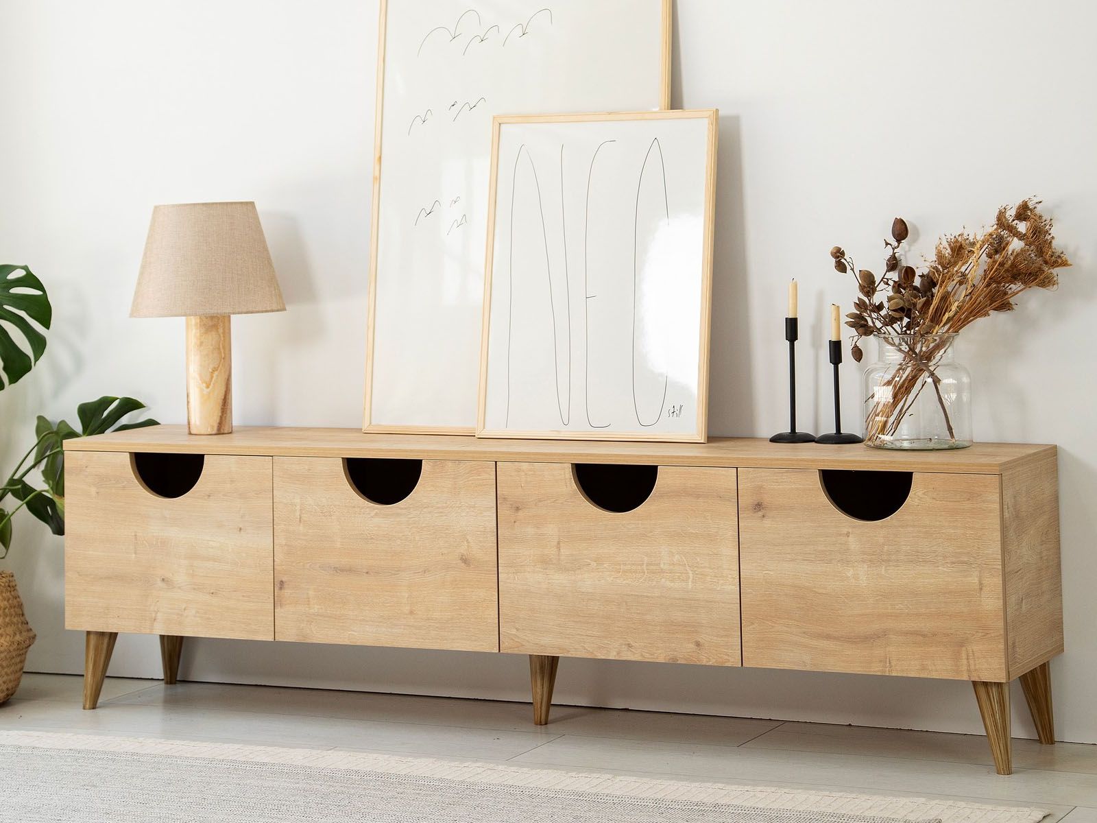 Meuble tv-hifi FOUNY 4 portes chêne doré avec pieds