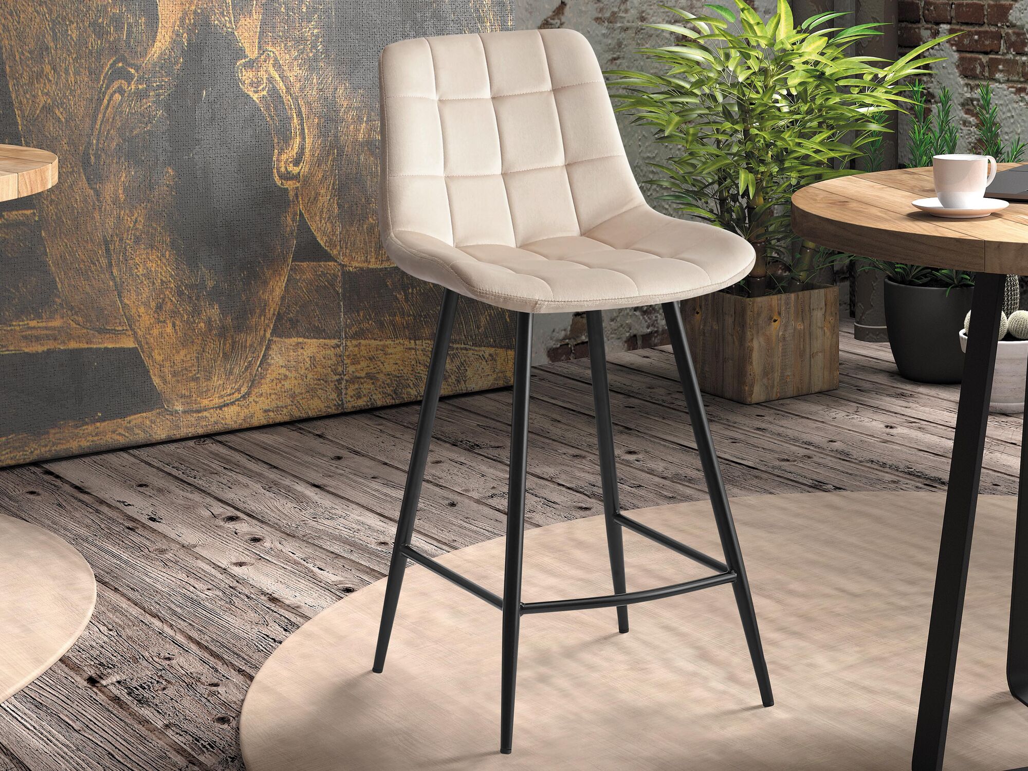 Tabouret de bar JUGLA 95 cm velours beige