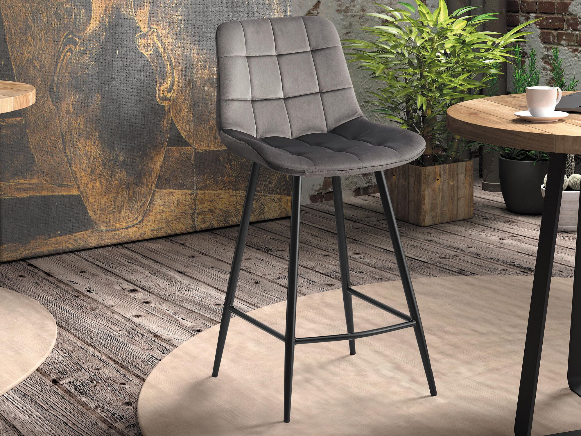 Tabouret de bar JUGLA 95 cm velours taupe