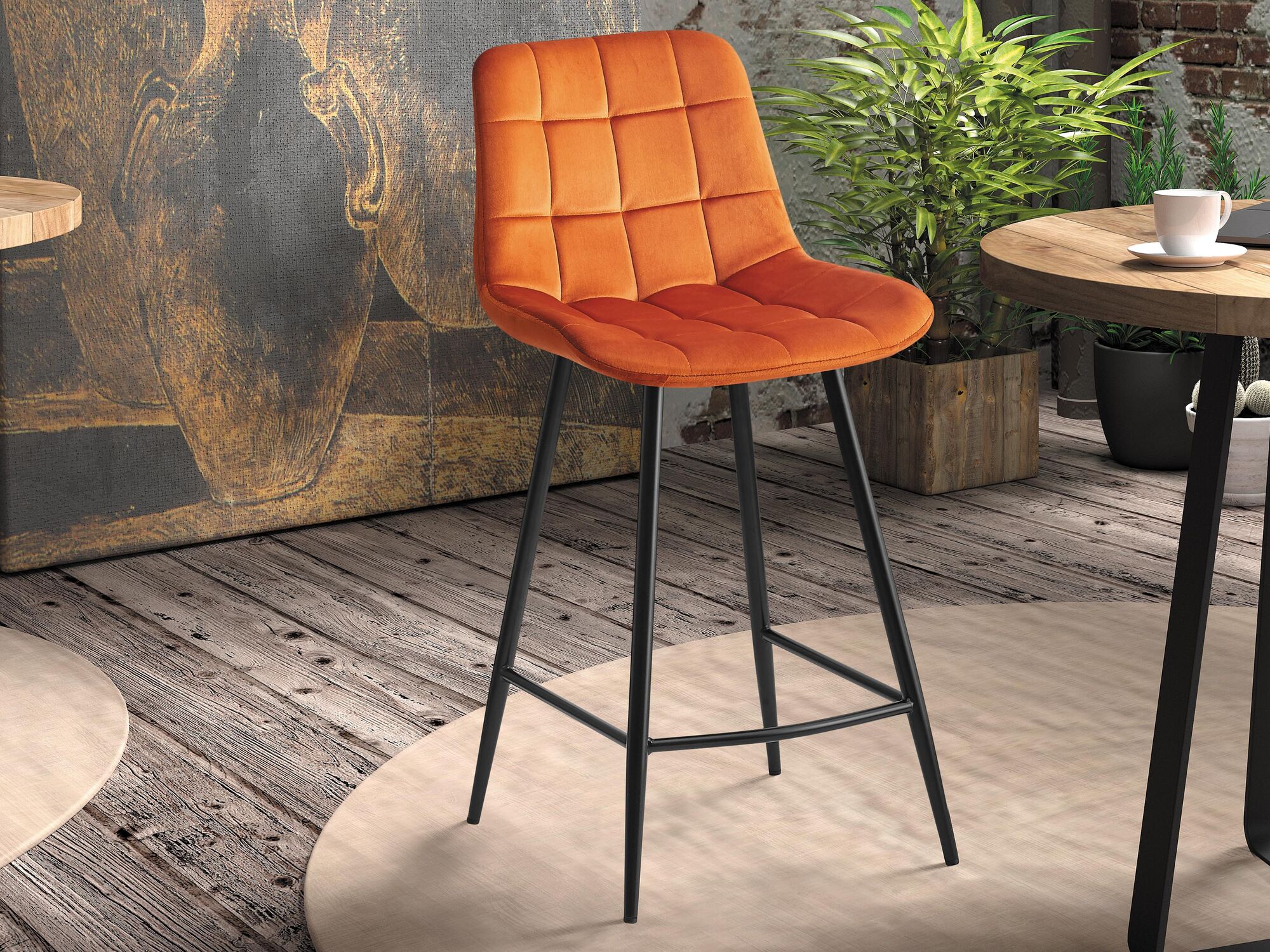 Tabouret de bar JUGLA 95 cm velours orange