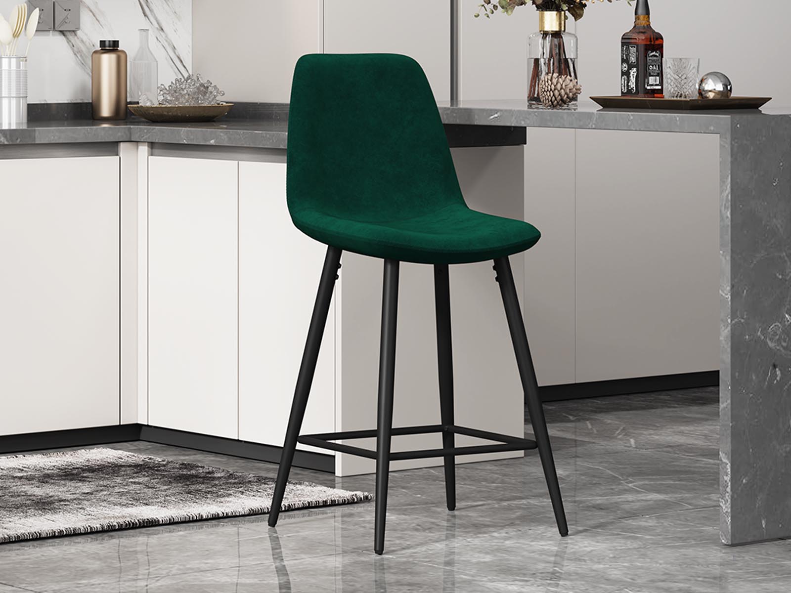 Tabouret de bar BOYATA velours vert