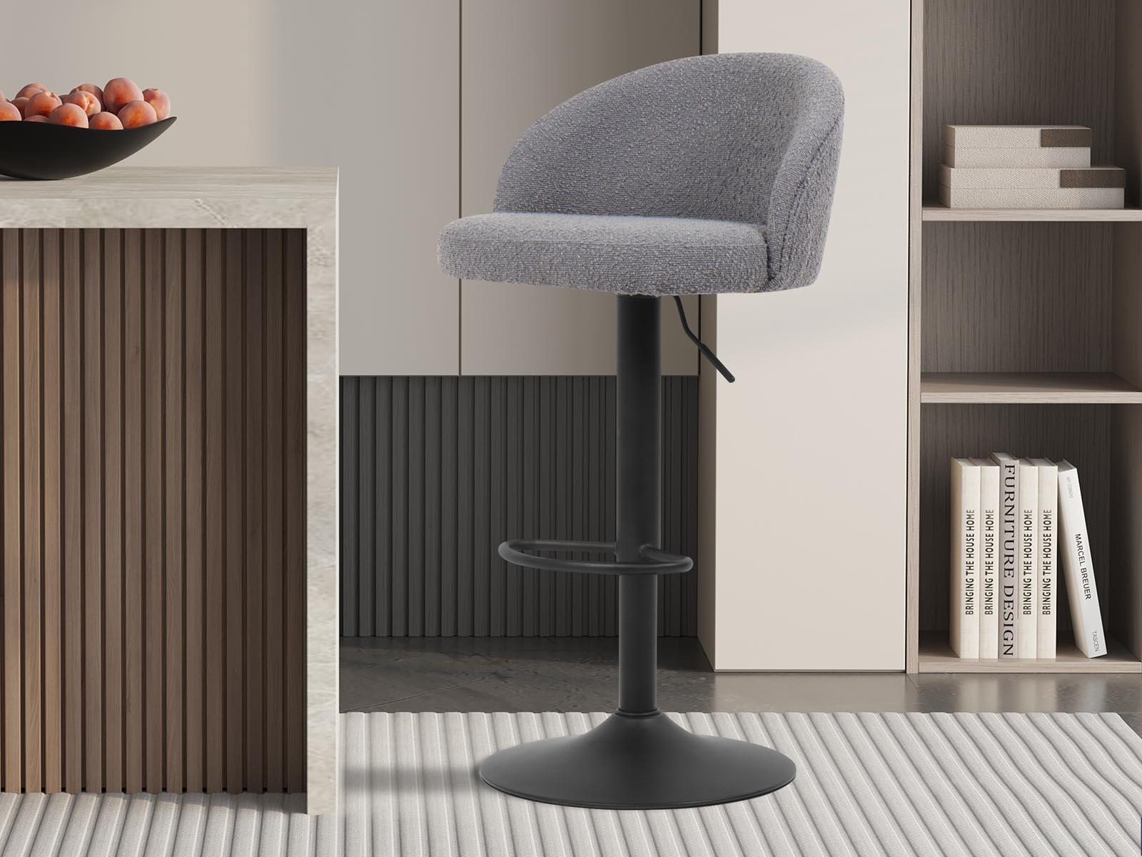Tabouret de bar ARDOU tissu bouclé gris clair
