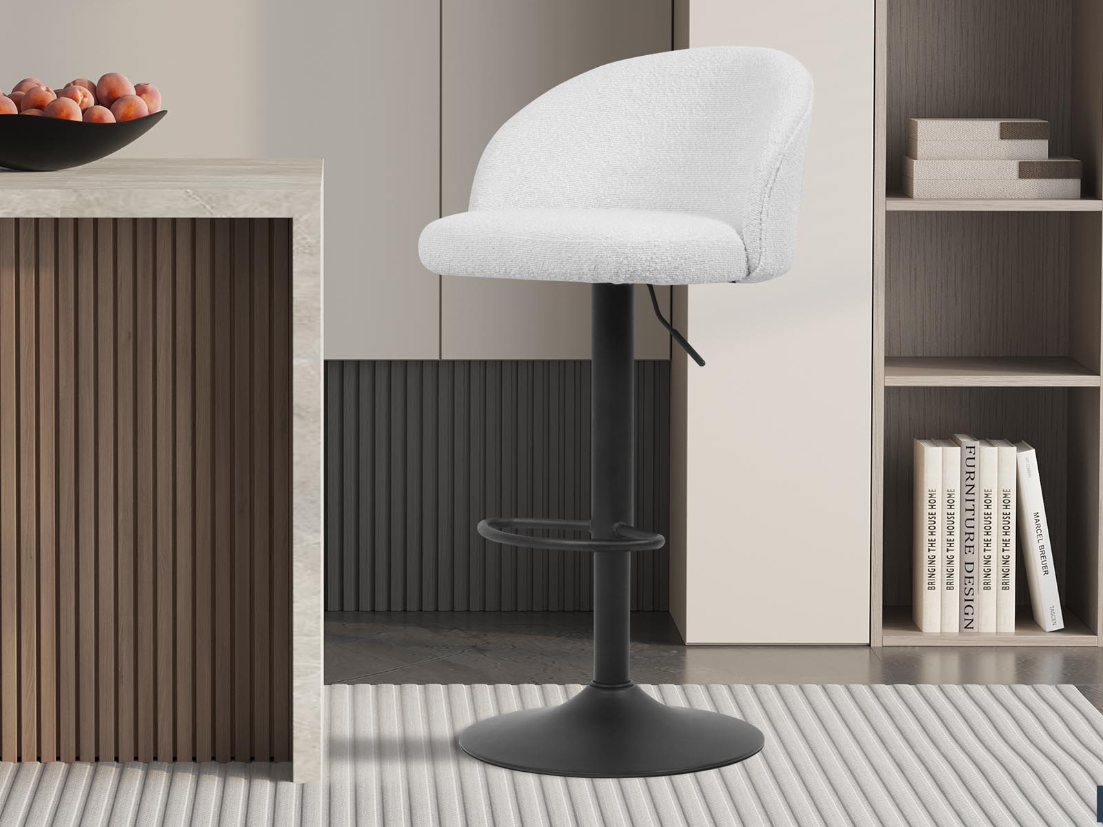 Tabouret de bar ARDOU tissu bouclé blanc