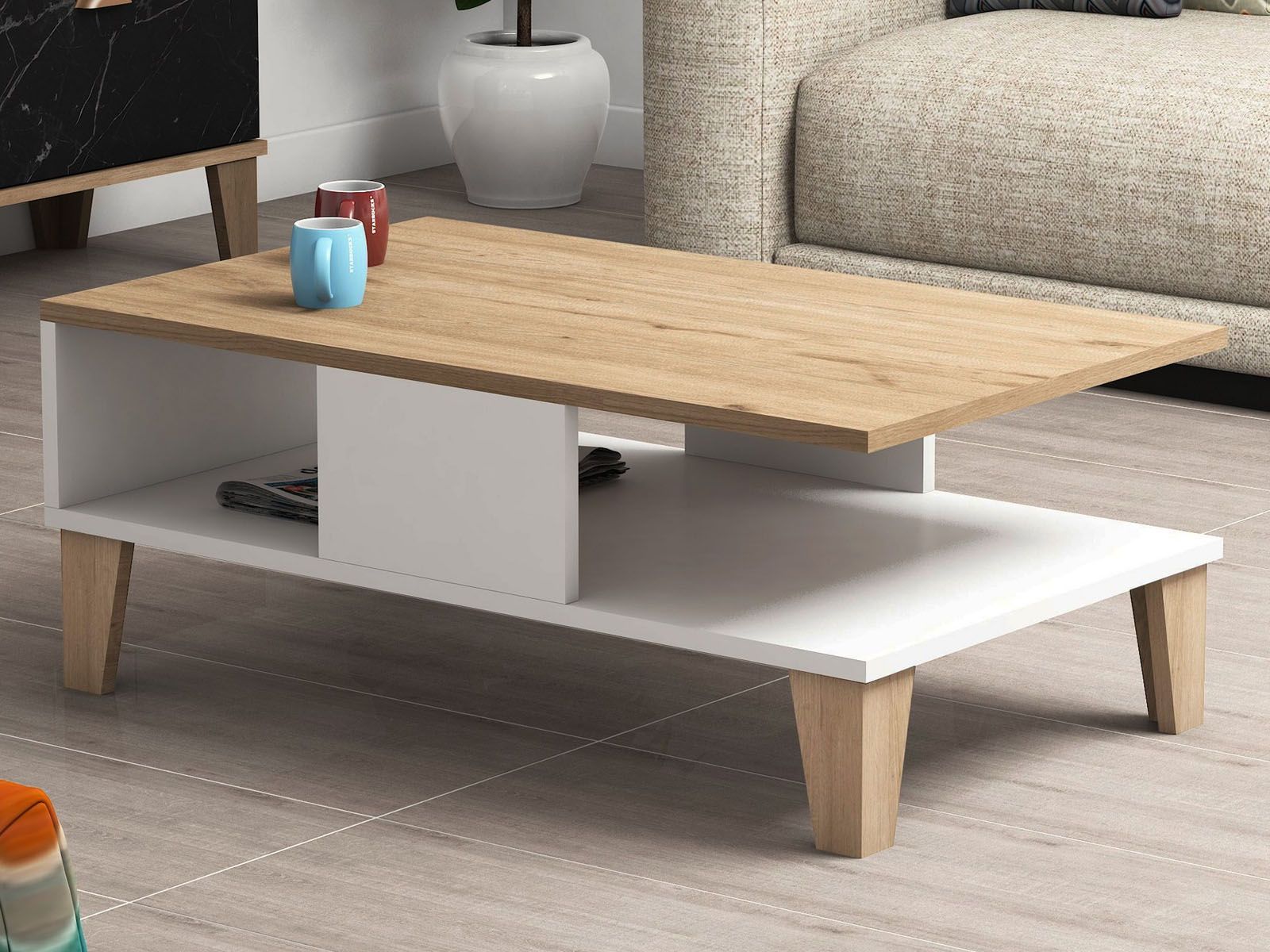 Table basse SUMONIA chêne/blanc