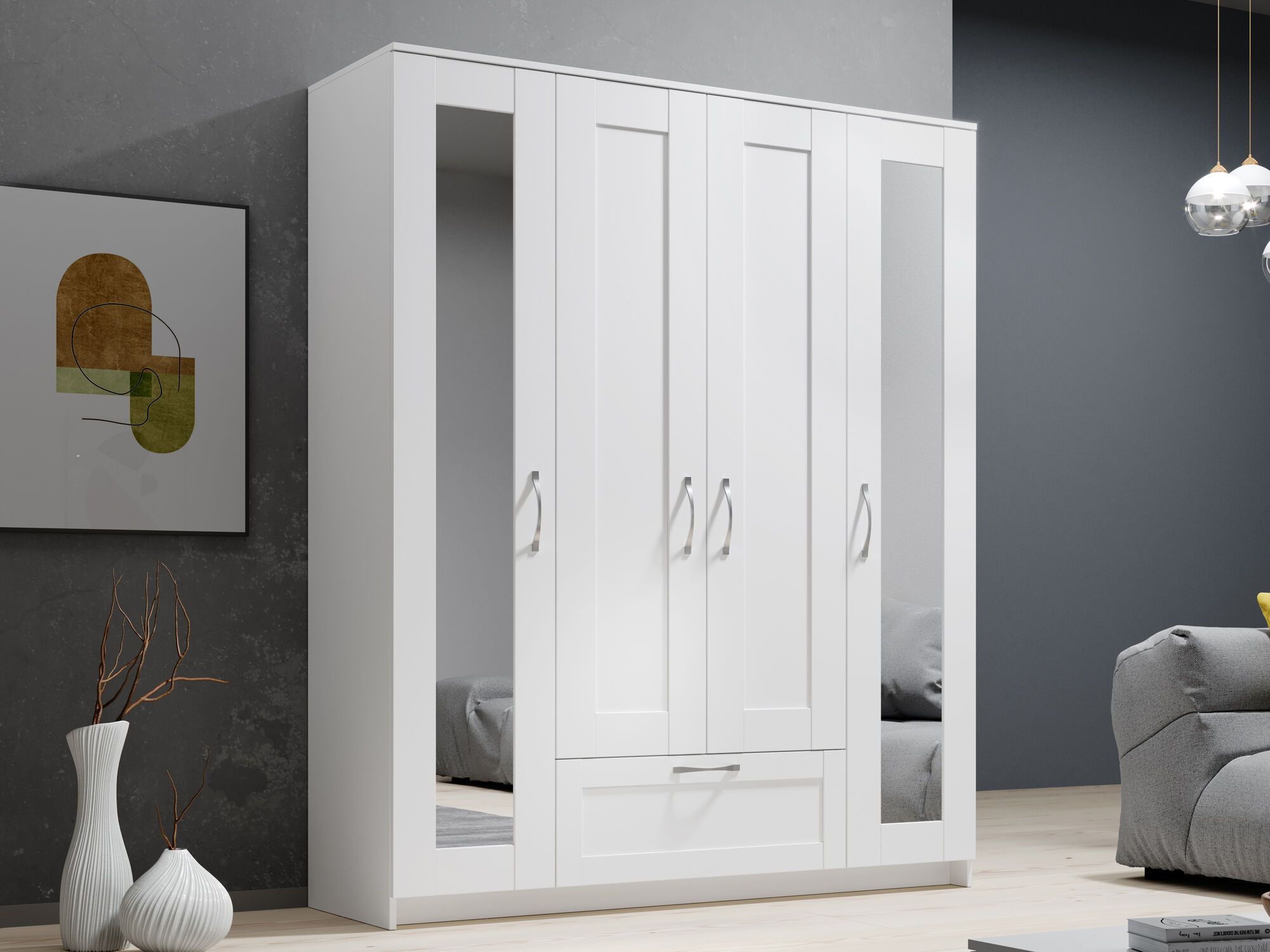 Armoire SALAMANCA 4 portes 1 tiroir blanc