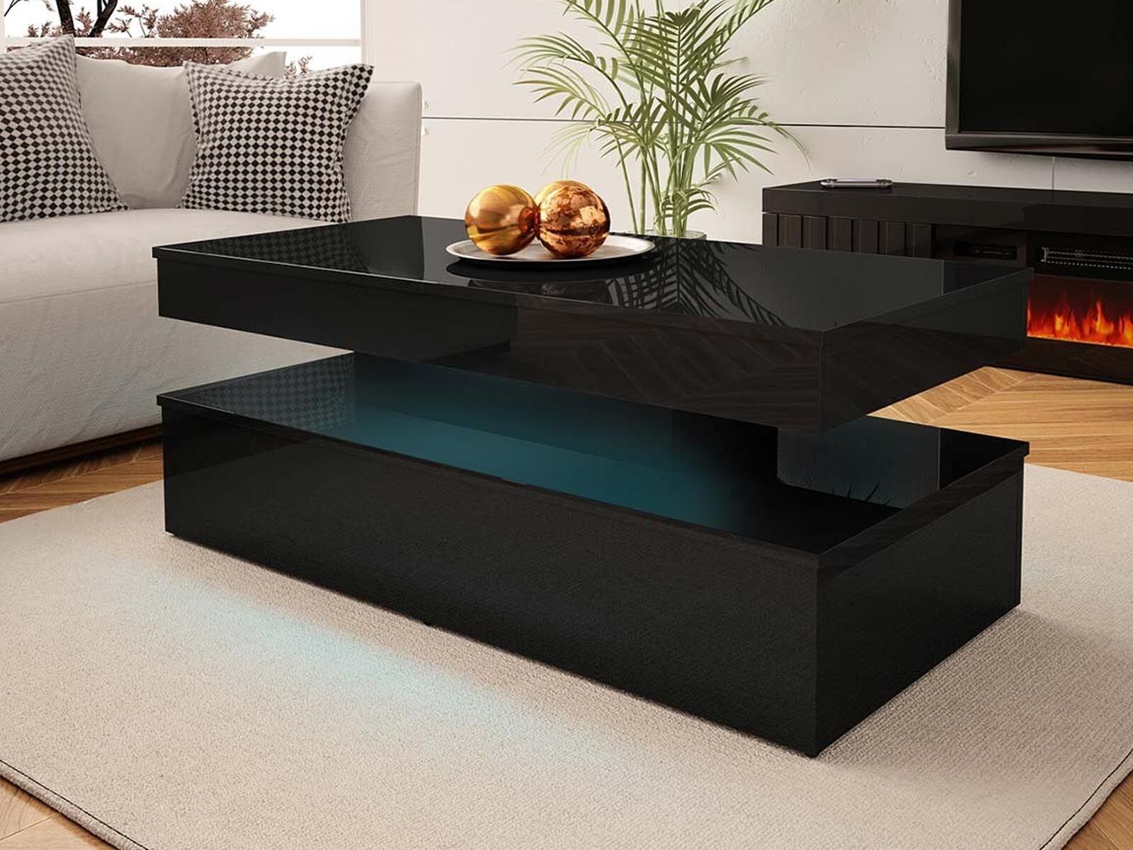 Table basse rectangulaire LESSIE noir brillant