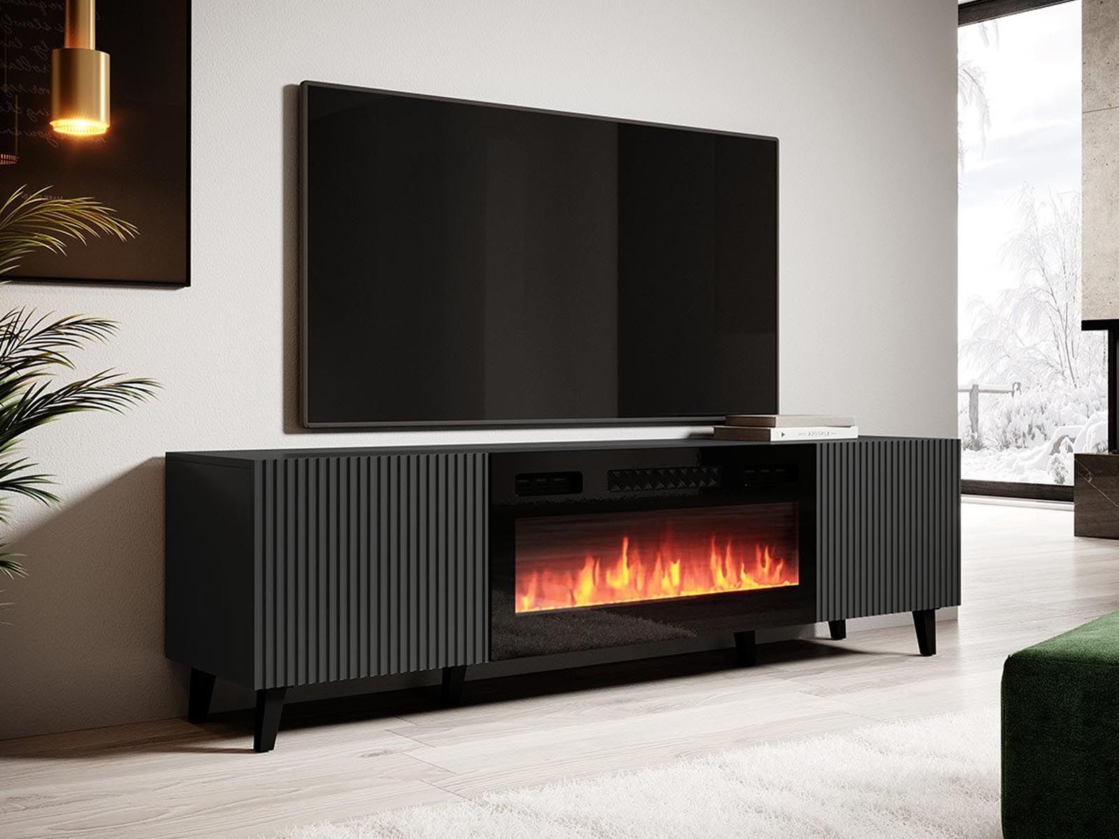 Meuble tv-hifi cheminée VEGAS 2 portes gris