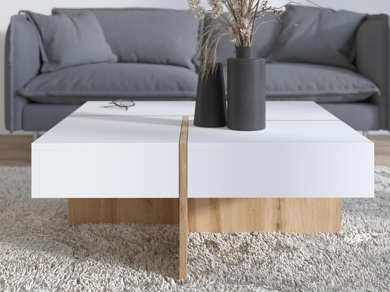 Table basse DRAGON blanc/chêne wotan