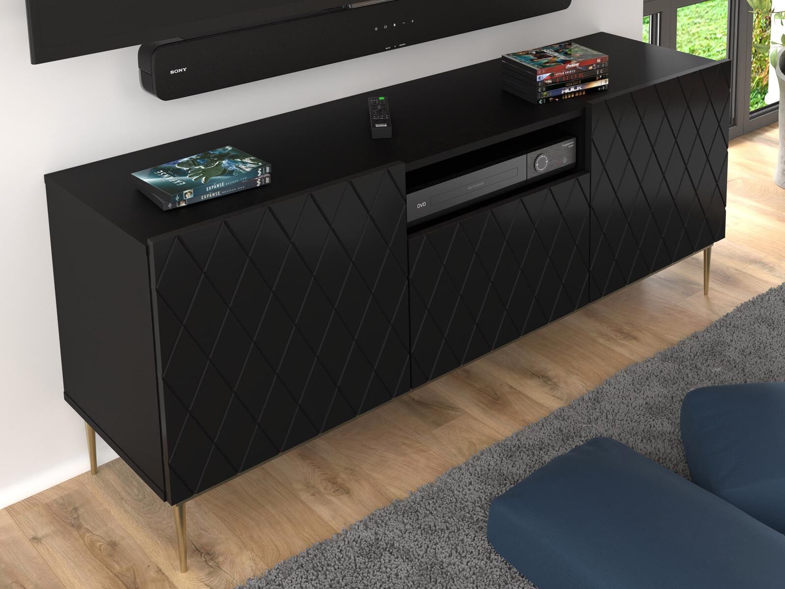 Meuble tv-hifi DINA 3 portes noir