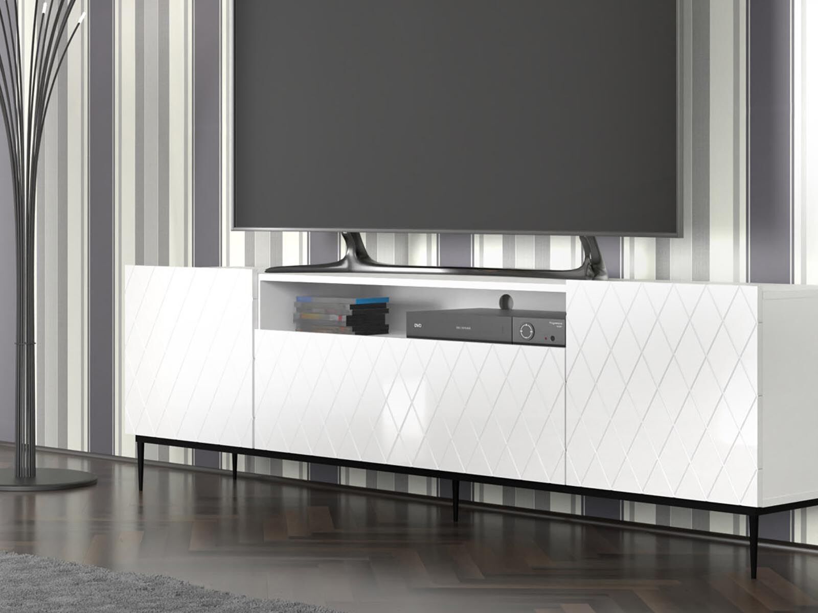 Meuble tv-hifi DINA II 3 portes 145 cm blanc