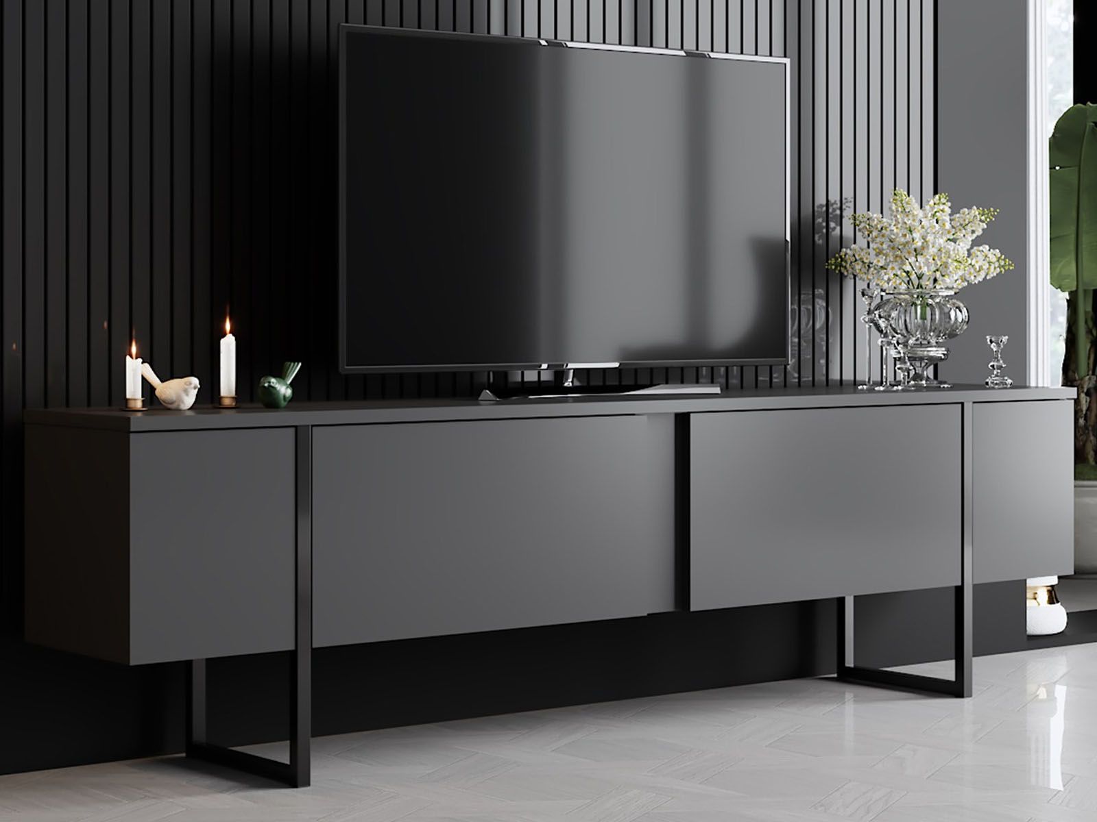 Meuble tv-hifi LUXANA 2 portes anthracite/noir
