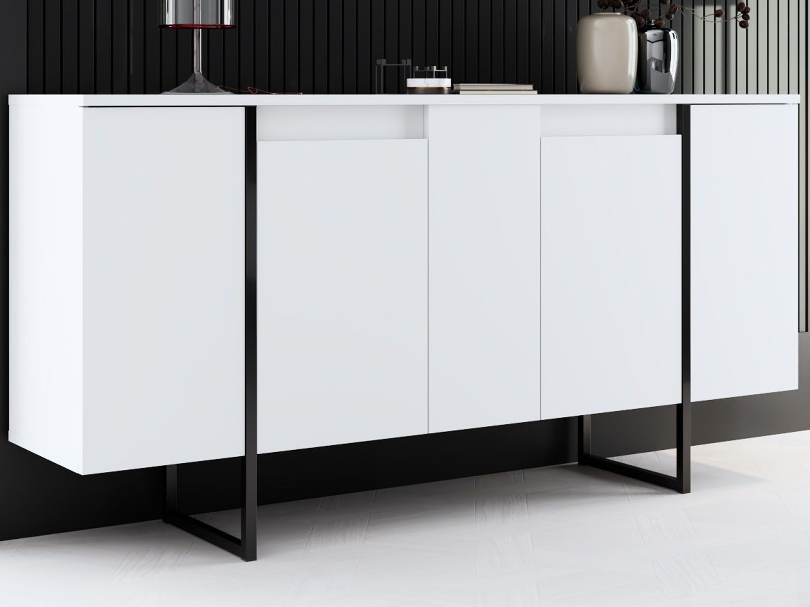 Buffet/bahut LUXANA 4 portes blanc/noir