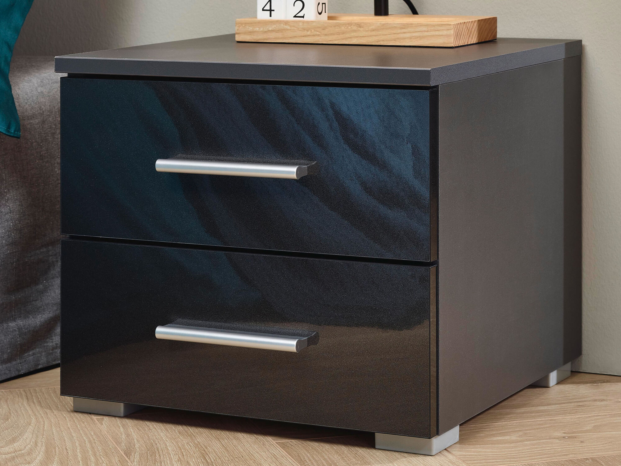 Chevet IXANA 2 tiroirs gris métal laqué