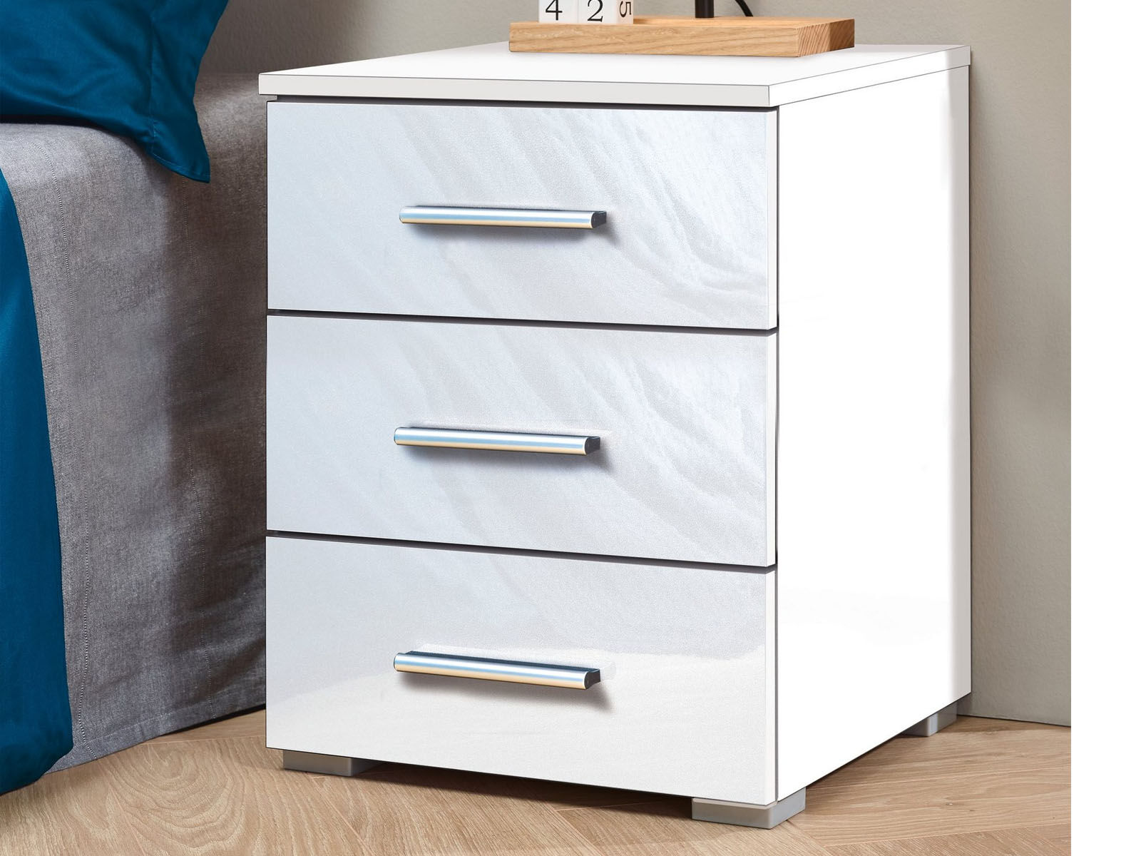 Chevet IXANA 3 tiroirs blanc laqué