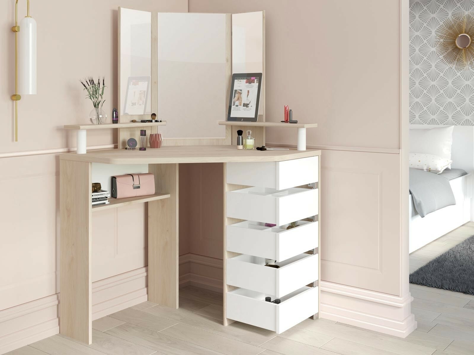 Coiffeuse VOLGA chêne jackson/blanc