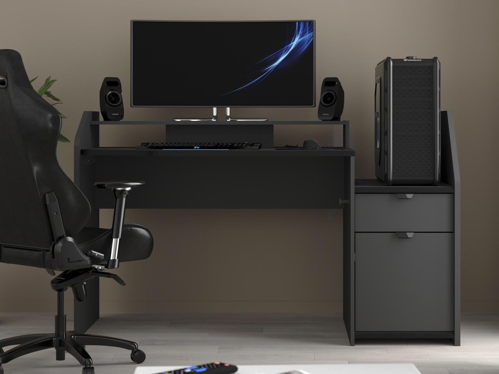 Bureau GAMER 154 cm gris ombre/noir