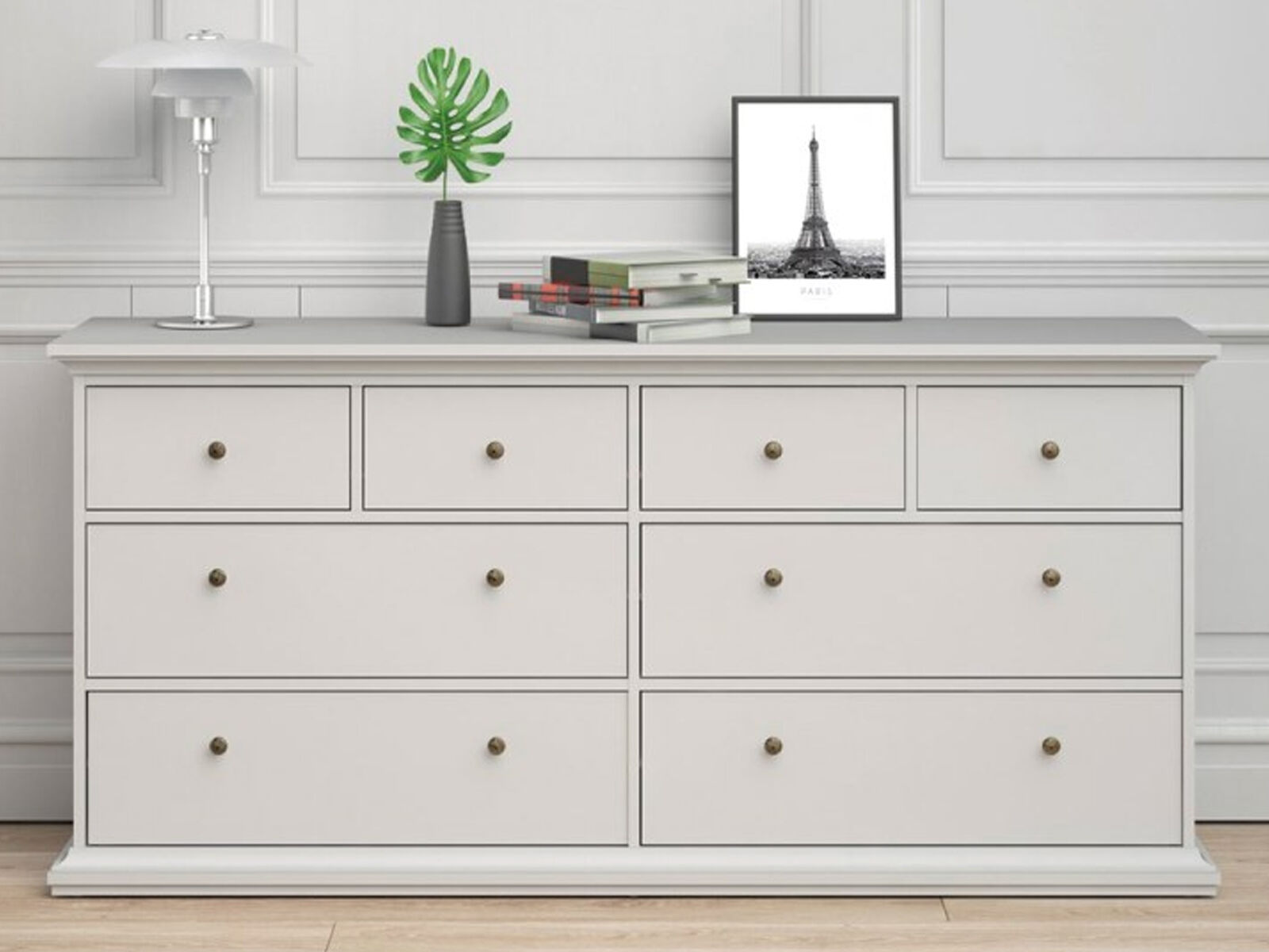 Buffet/bahut PARISA 8 tiroirs blanc