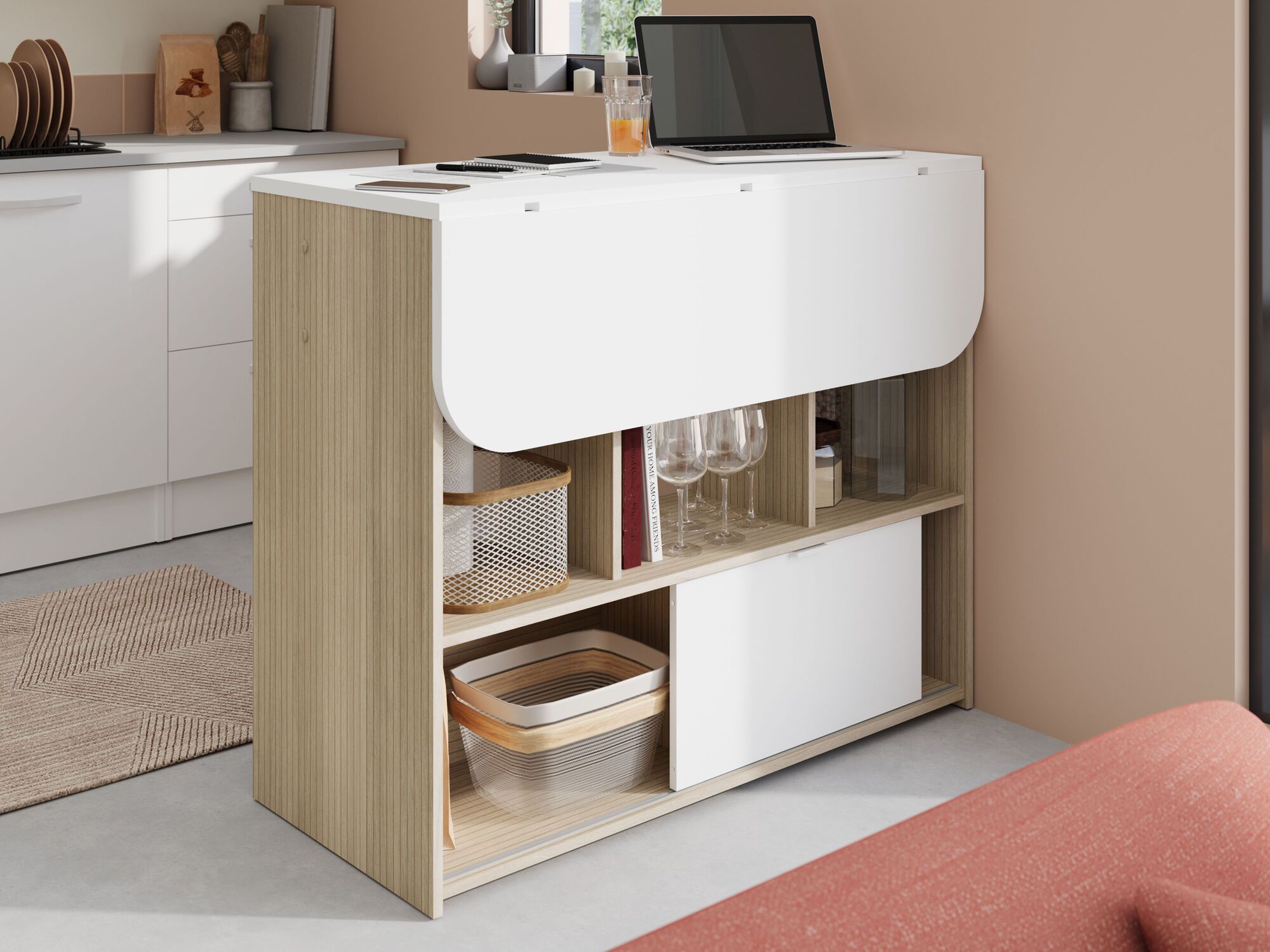 Table haute LUNCHA chêne/blanc