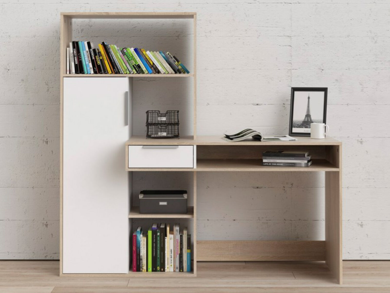 Bureau FLIRT 1 porte 1 tiroir blanc/chêne