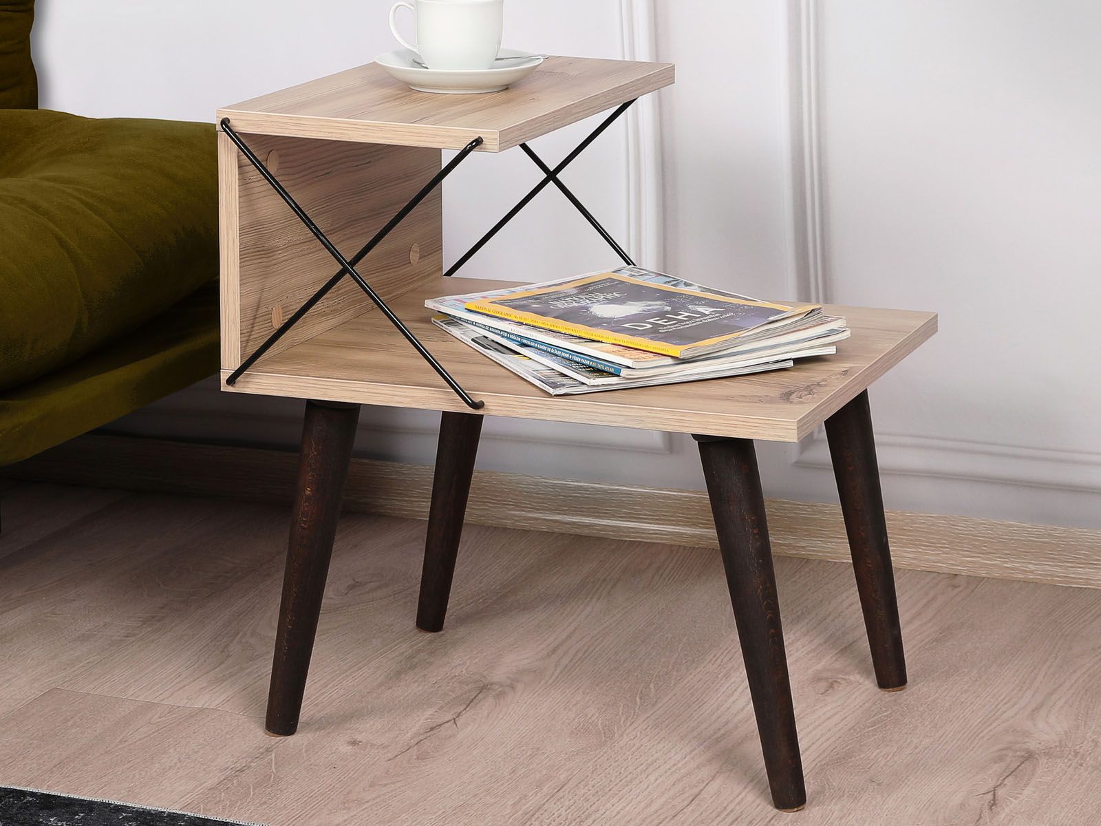 Table de chevet CROFT pin/noir