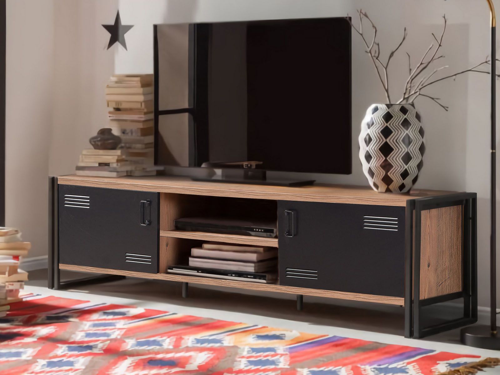 Meuble tv-hifi REXUS 2 portes pin atlantique