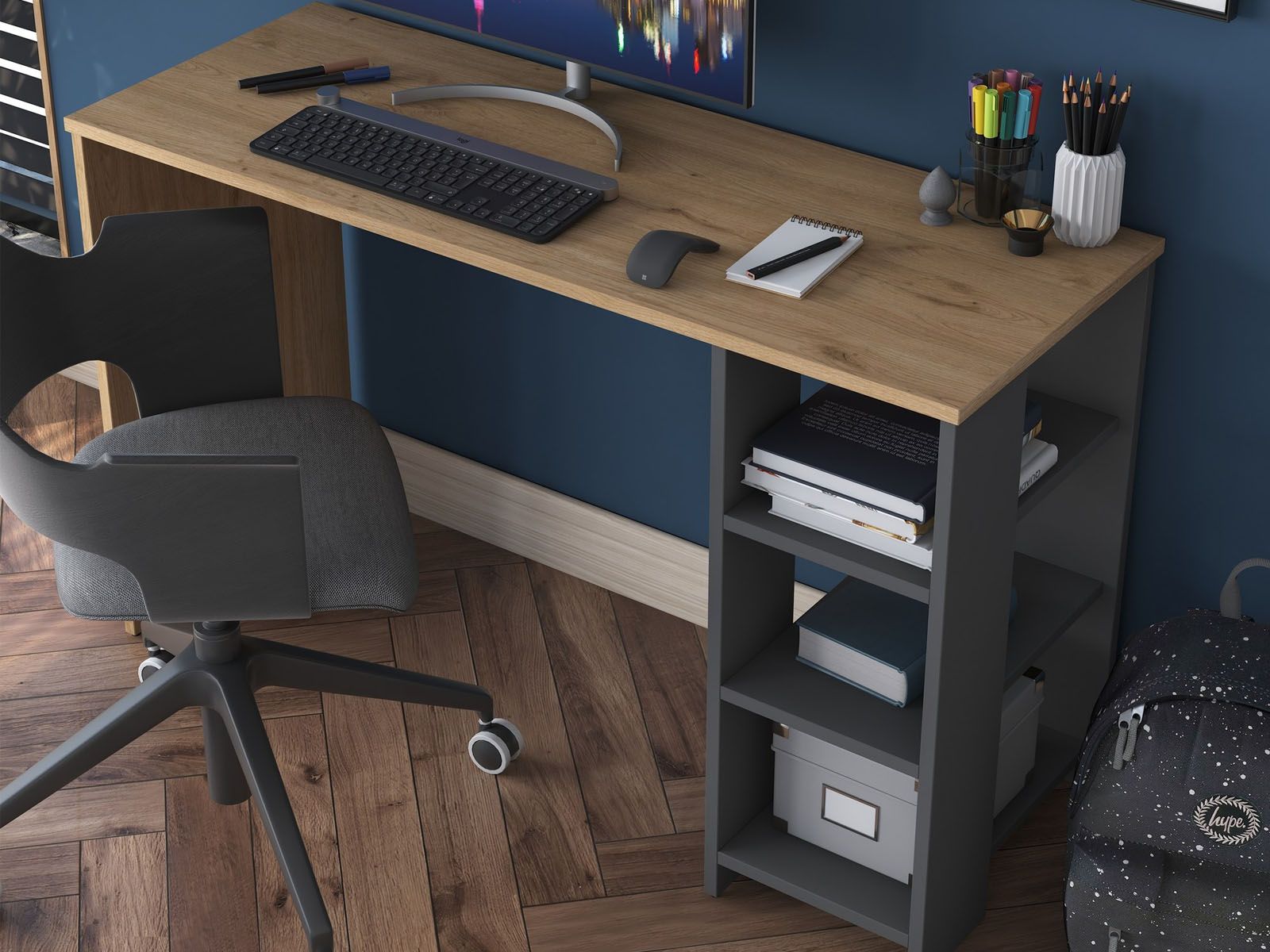 Bureau HATCHICO 120 cm noyer/anthracite