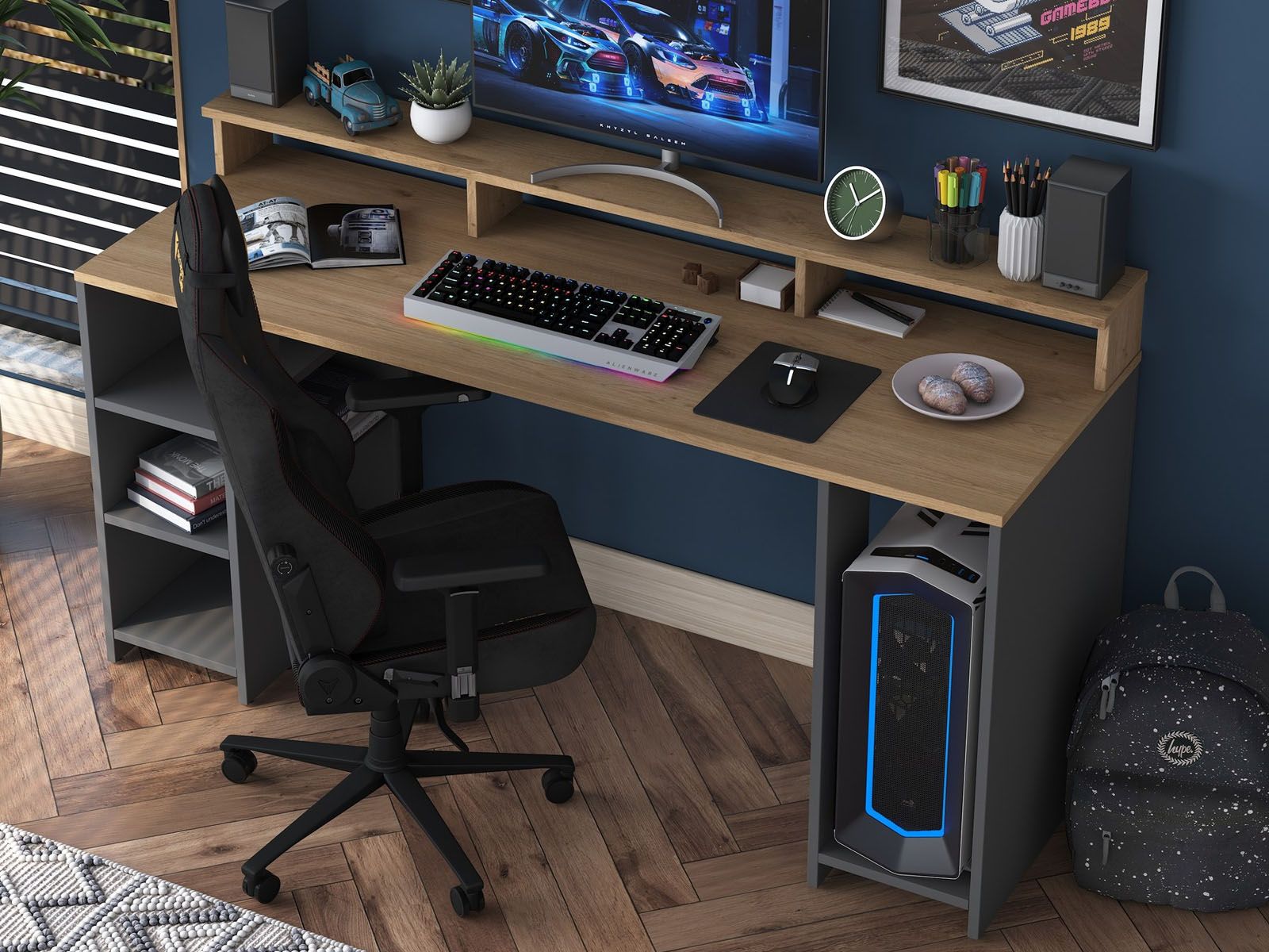 Bureau RAMBO 160 cm noyer/anthracite