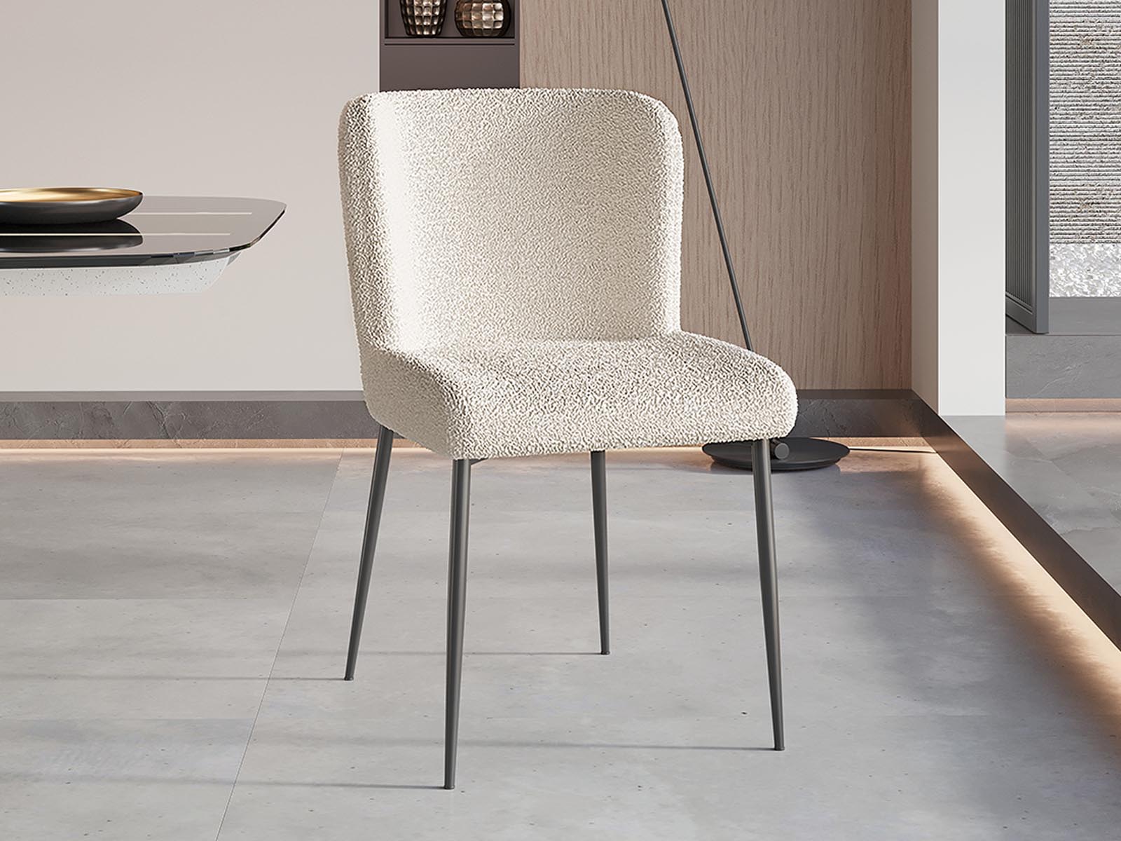 Chaise MARLENE tissu bouclé écru