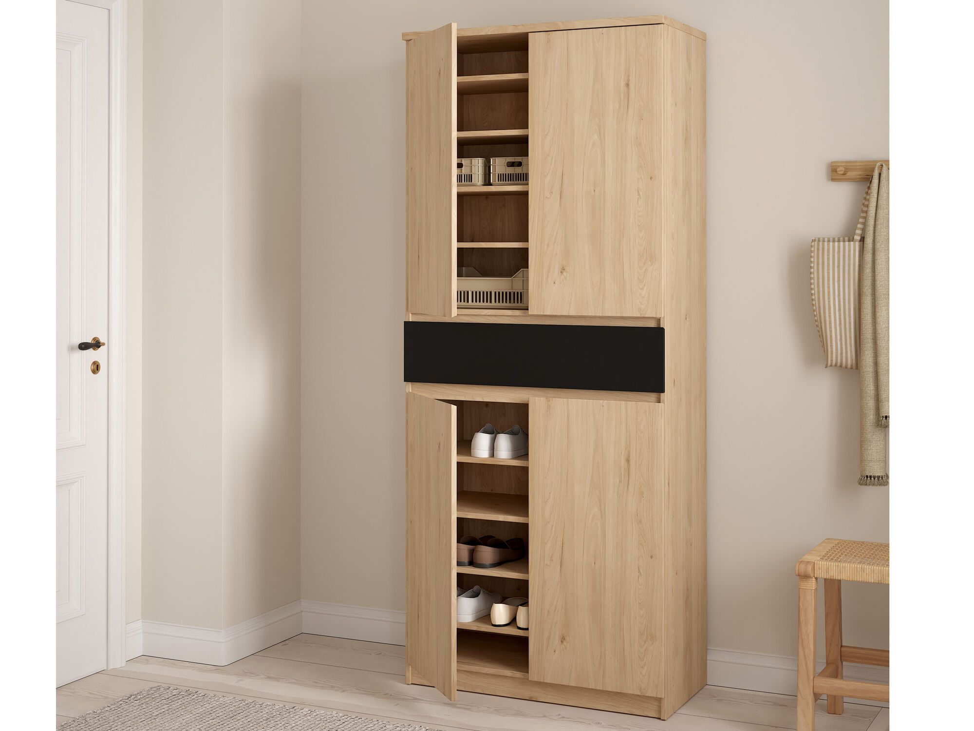 Armoire à chaussures NARIBA 4 portes chêne jackson/noir