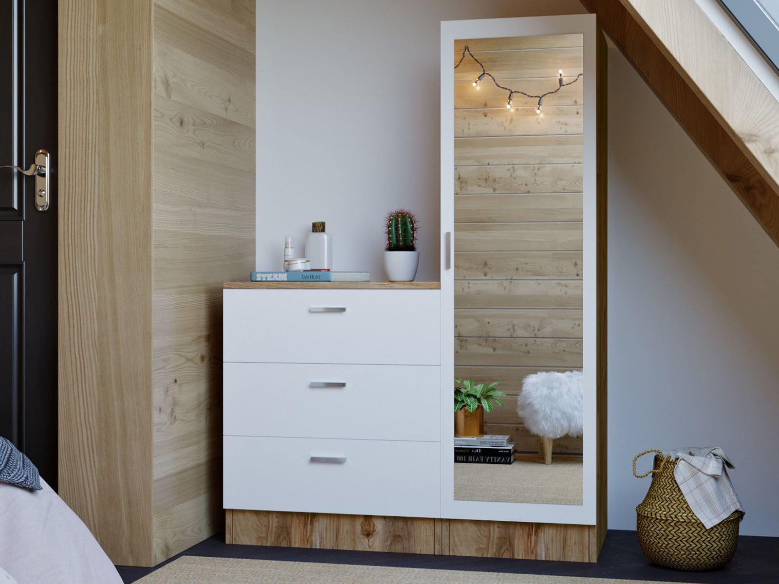 Armoire CELESTA 1 porte 3 tiroirs pin atlantique