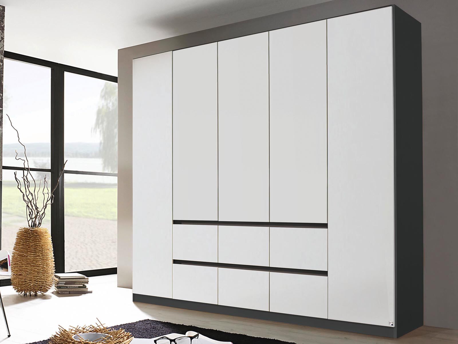 Armoire MALIS 5 portes 6 tiroirs blanc alpin/gris métal