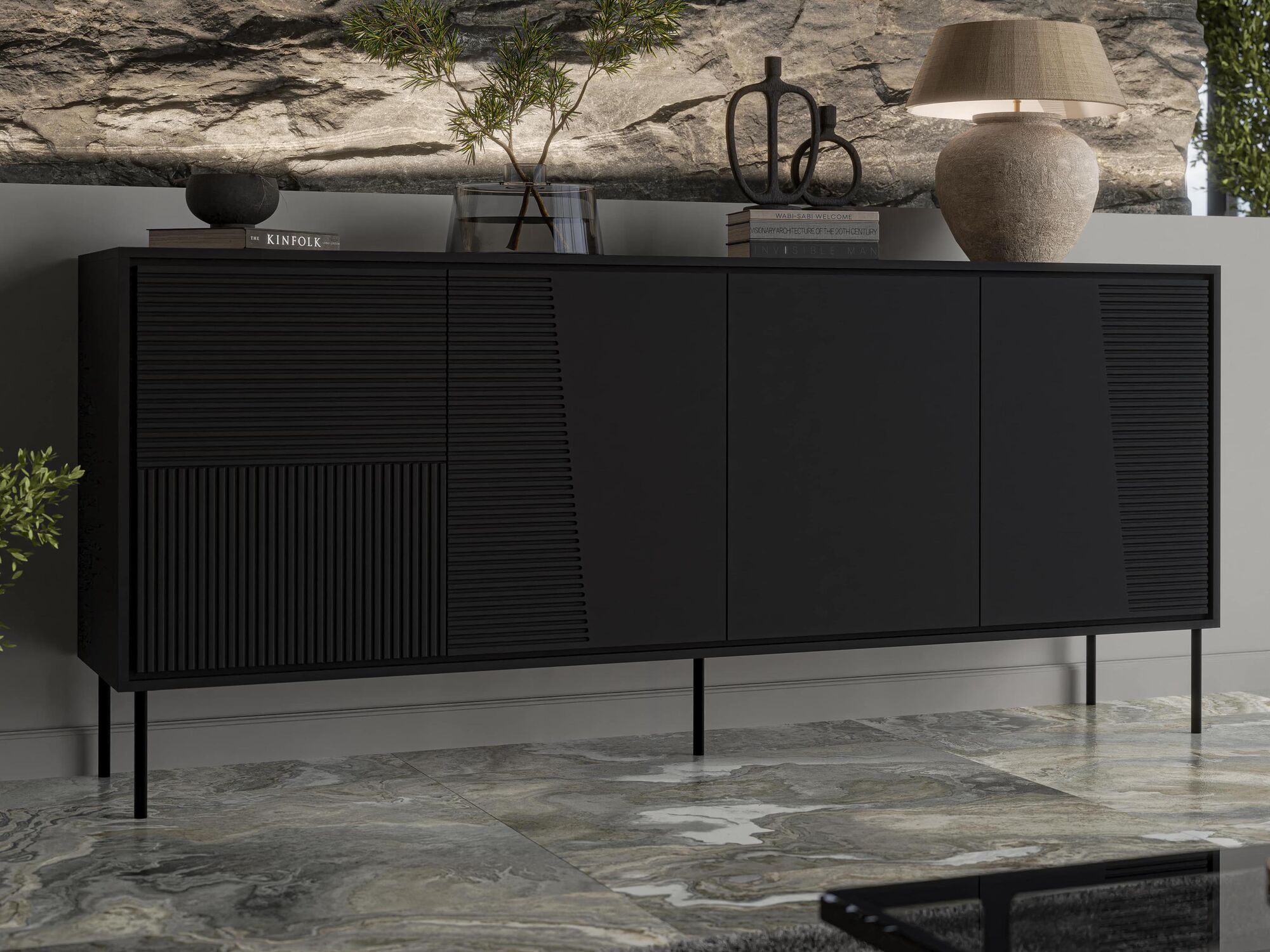 Buffet/bahut ALBICESTE 4 portes noir