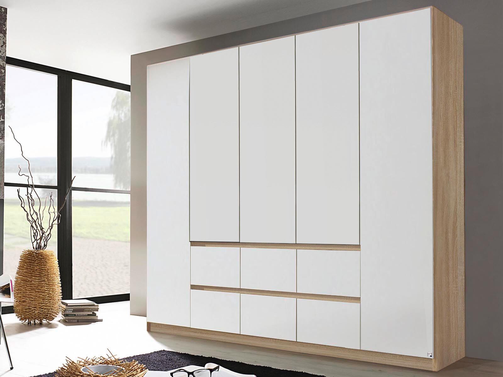 Armoire MALIS 5 portes 6 tiroirs blanc alpin/chêne sonoma