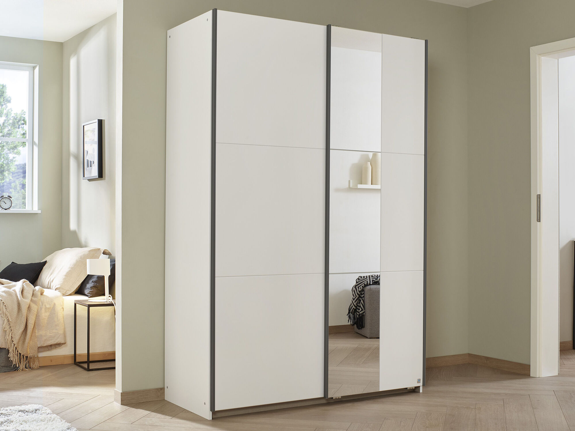 Armoire SLIDO 2 portes coulissantes 131 cm blanc avec miroir